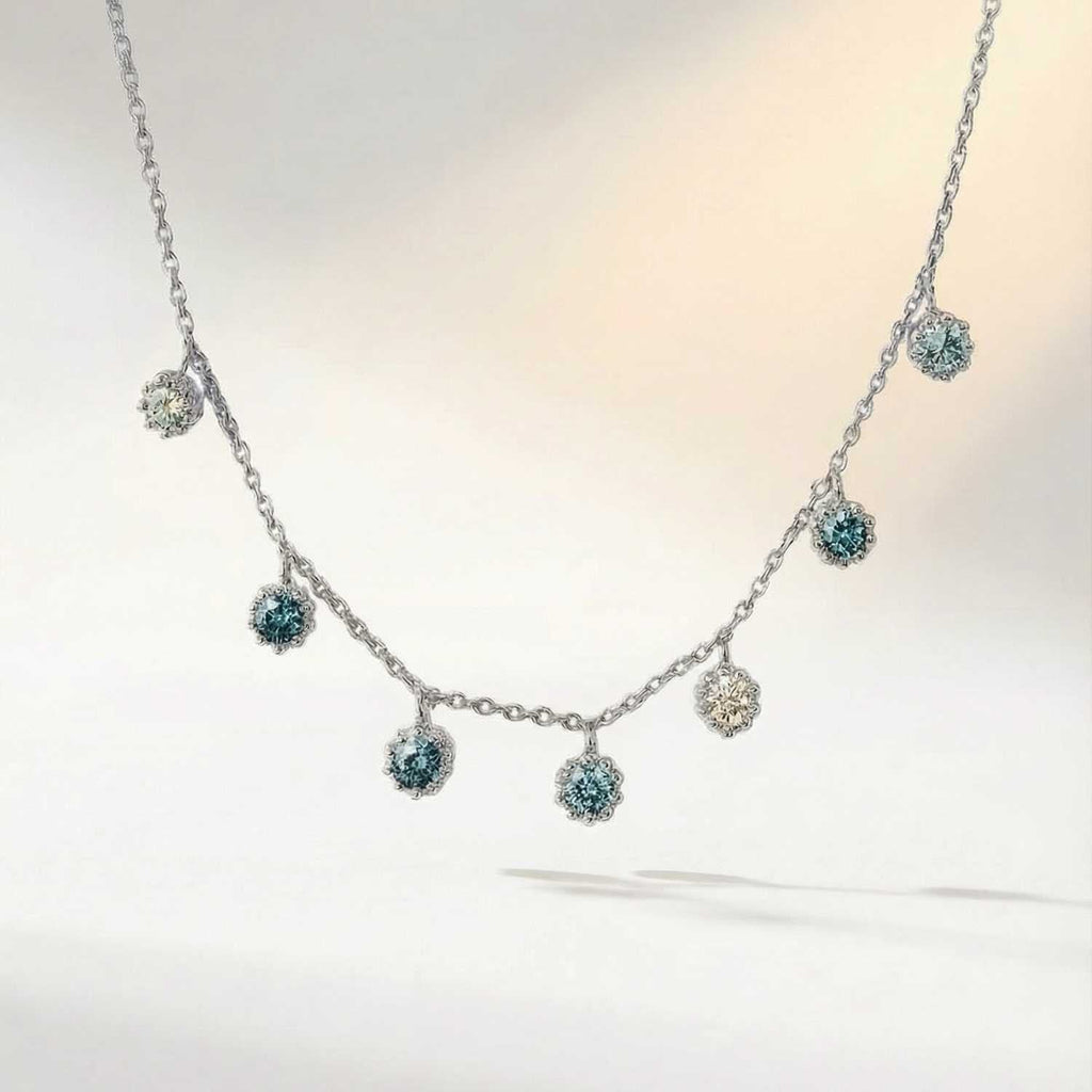 Silver Aqua Necklace with Barnacles and Rainbow Topaz