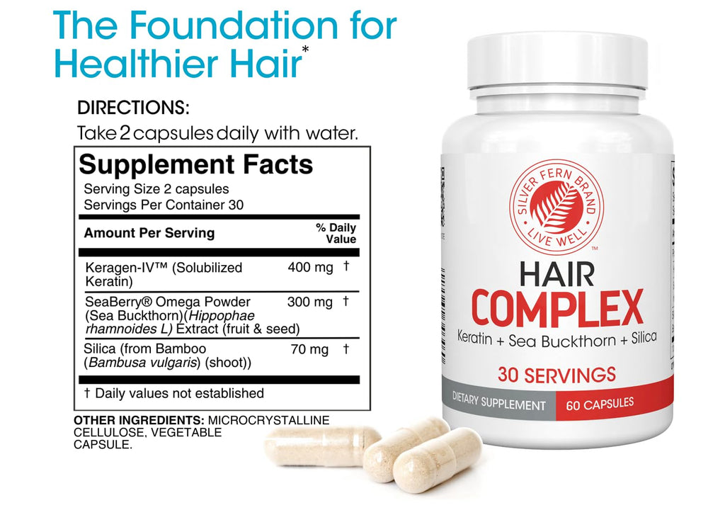 Silver Fern Hair Complex Hair Supplement – 30-Day Supply per Bottle (1 Capsule Daily)
