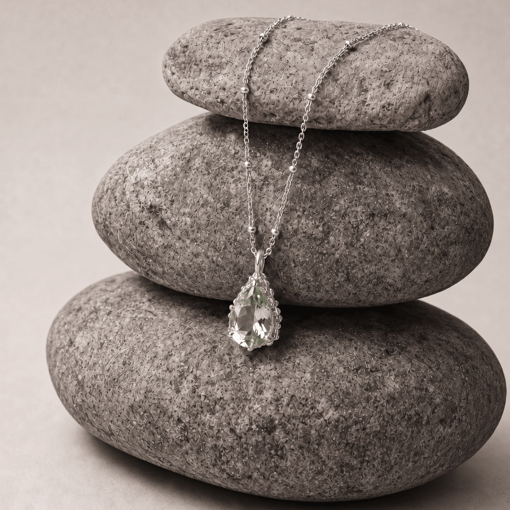Silver Green Quartz Necklace - Alba