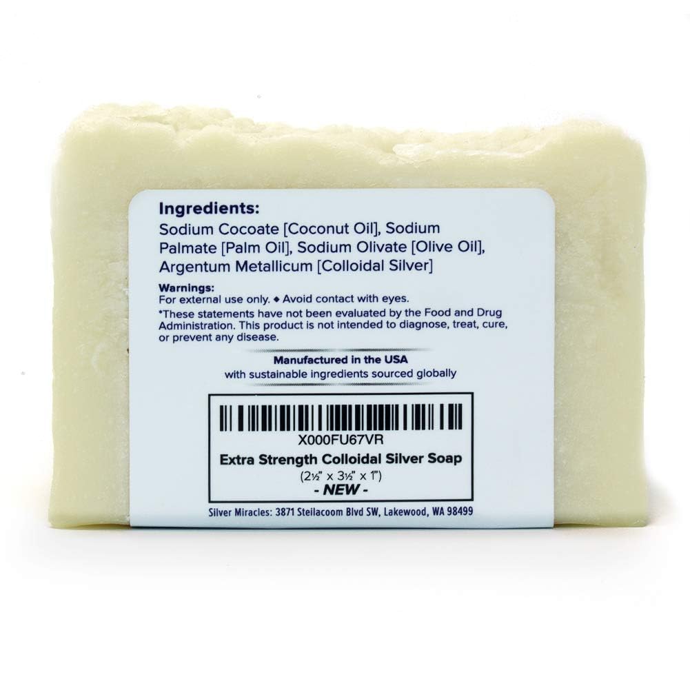 Silver Miracles Extra Strength Colloidal Silver Soap - Unscented Face & Body Cleanser (6.5 oz)