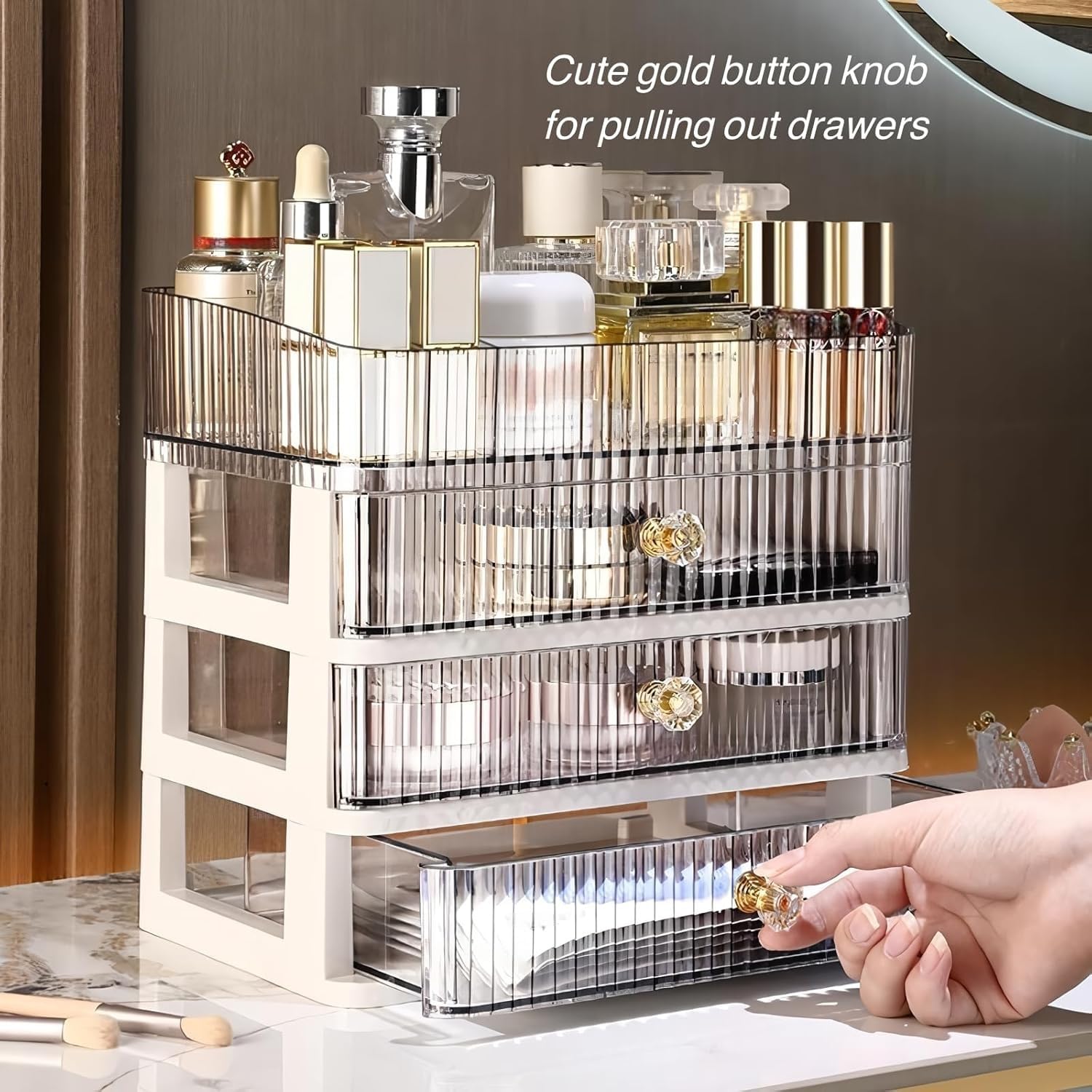 Simbuy Clear Makeup Organizer with 3 Drawers | Desk & Vanity Storage