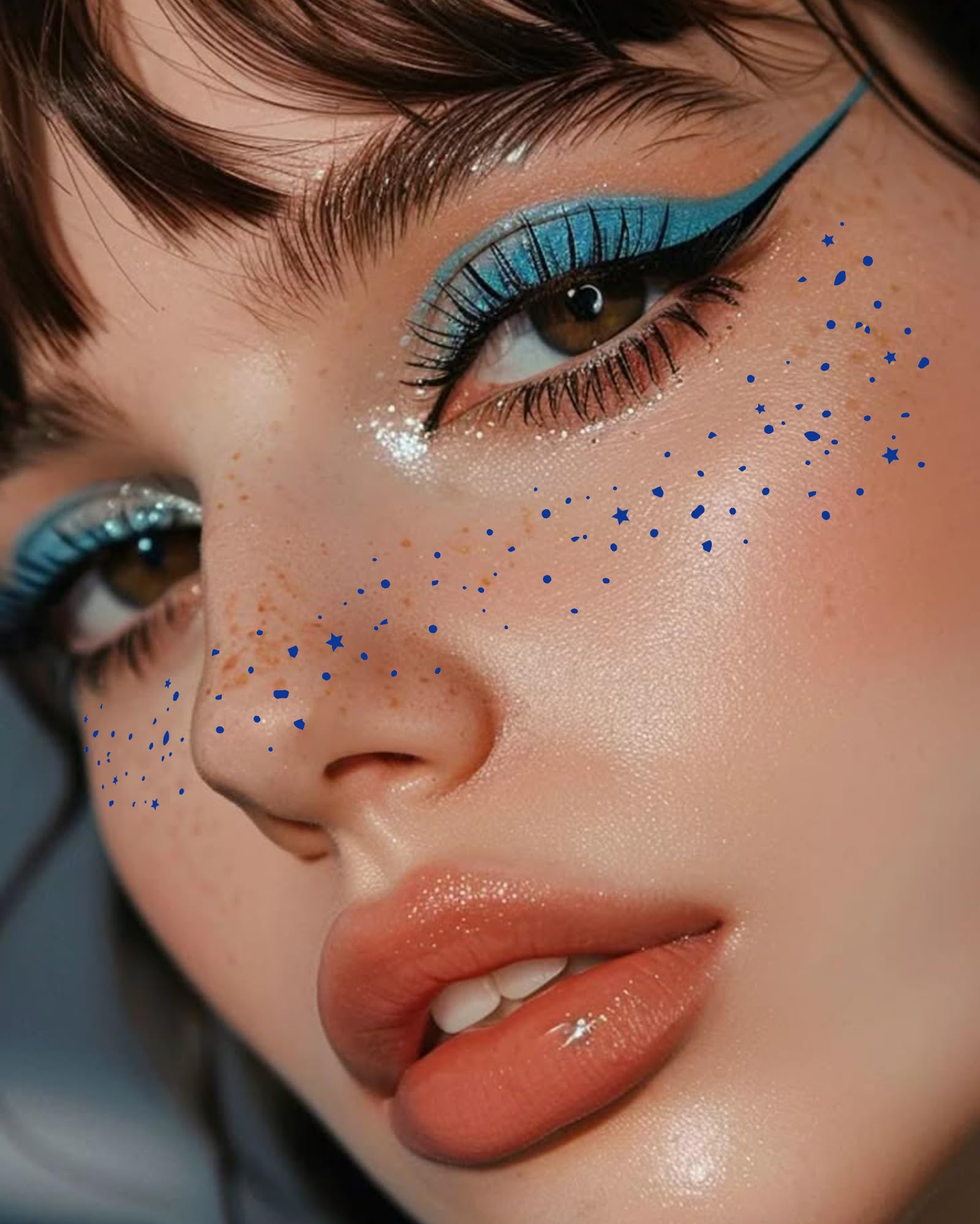 Simpilos Blue Face Glitter Patches - Waterproof, Long-Lasting Body Glitter for Festivals & Parties (8 Sheets)