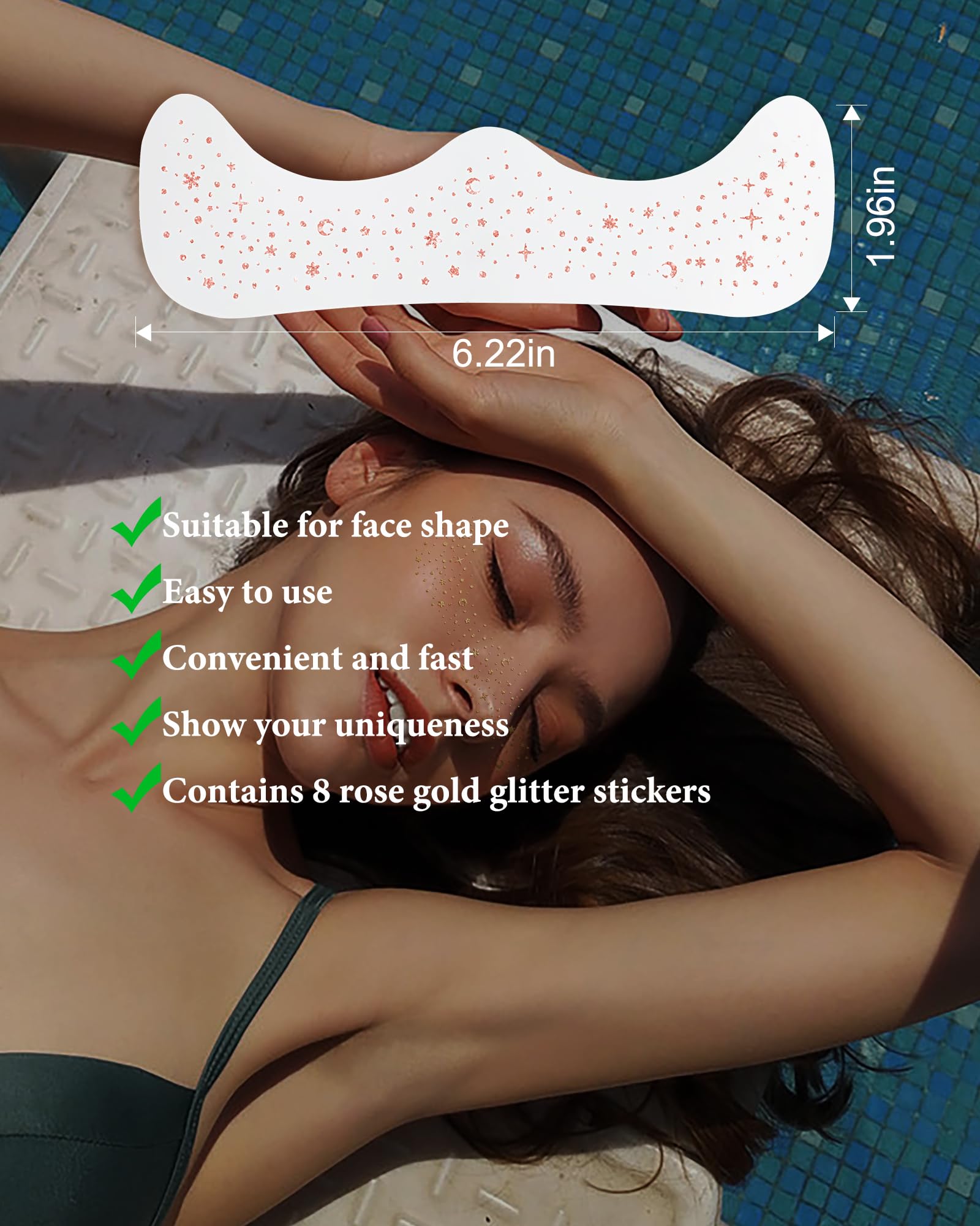 Simpilos Rose Gold Glitter Face Patches – Waterproof Face Tattoos for Festival & Party (8 Counts)