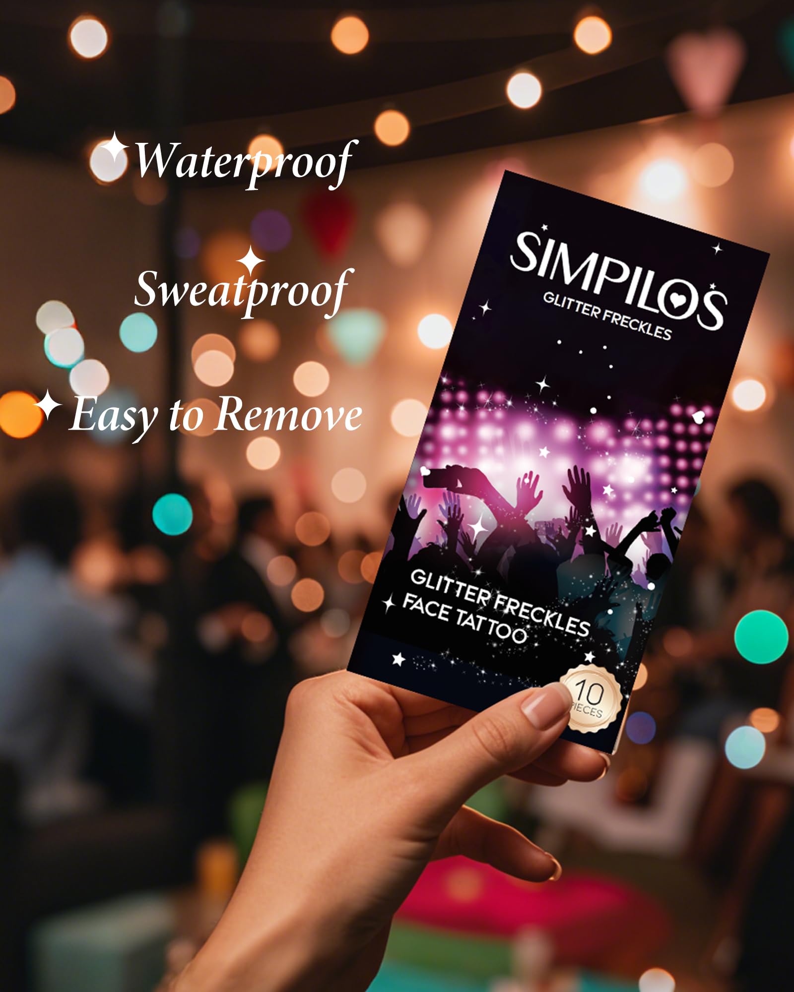 Simpilos Glitter Freckles Gold Hearted – Waterproof Body & Face Glitter Patches for Festivals & Raves