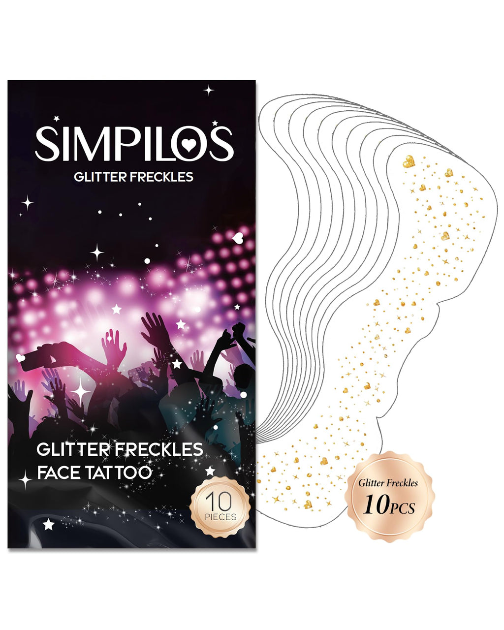Simpilos Glitter Freckles Gold Hearted – Waterproof Body & Face Glitter Patches for Festivals & Raves