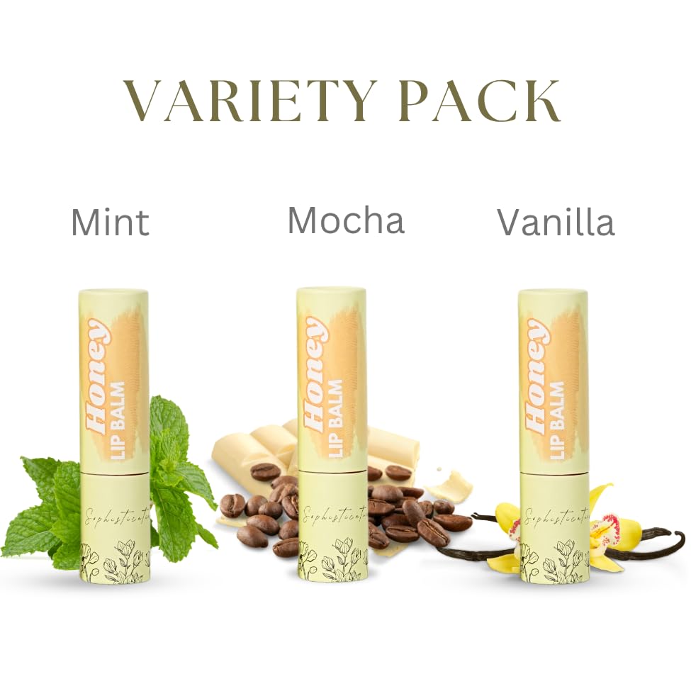 Natural Honey Lip Balm – 3 Pack by Simple Sophistication | Grassfed Tallow, Raw Honey & Argan Oil, Untinted