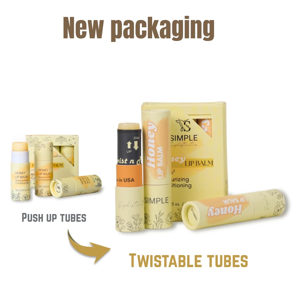 Natural Honey Lip Balm – 3 Pack by Simple Sophistication | Grassfed Tallow, Raw Honey & Argan Oil, Untinted