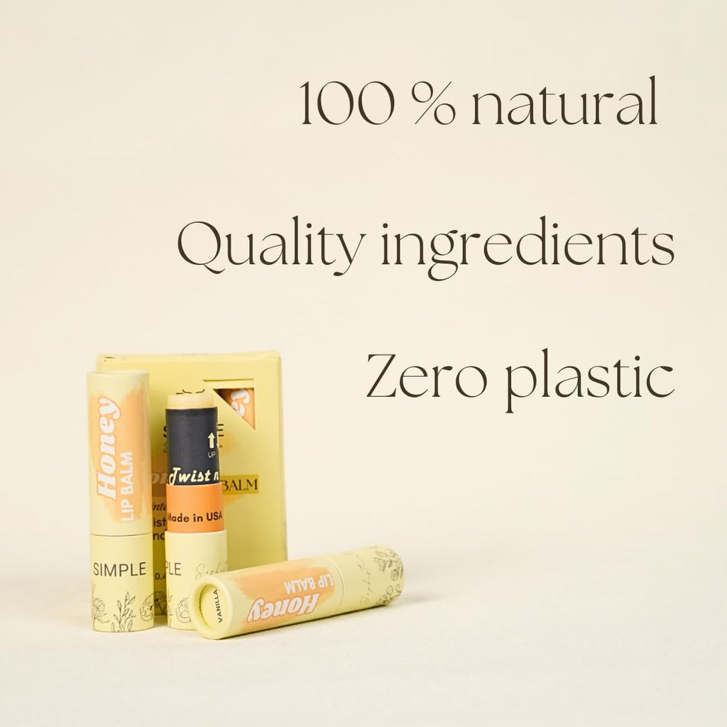 Natural Honey Lip Balm – 3 Pack by Simple Sophistication | Grassfed Tallow, Raw Honey & Argan Oil, Untinted