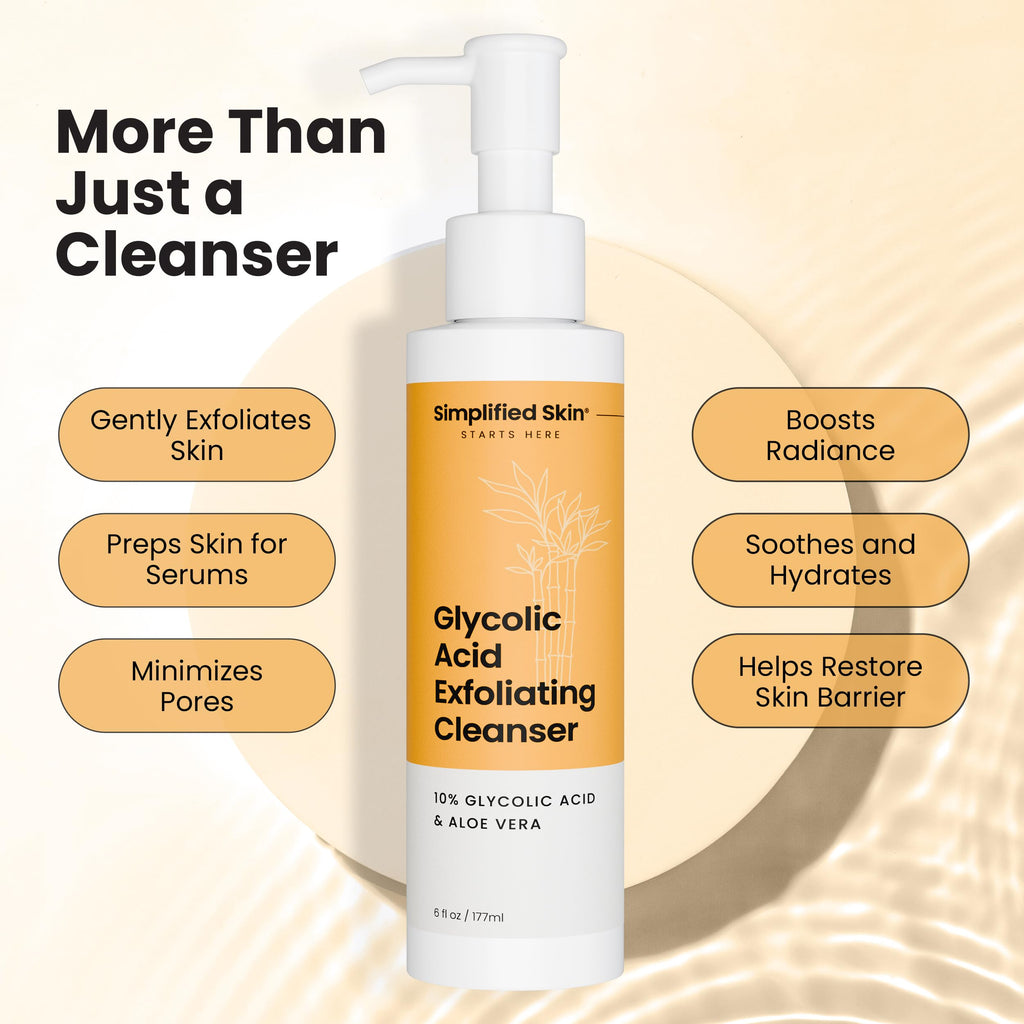 Simplified Skin Glycolic Face Wash – 10% AHA Exfoliating Cleanser, 6 Fl Oz