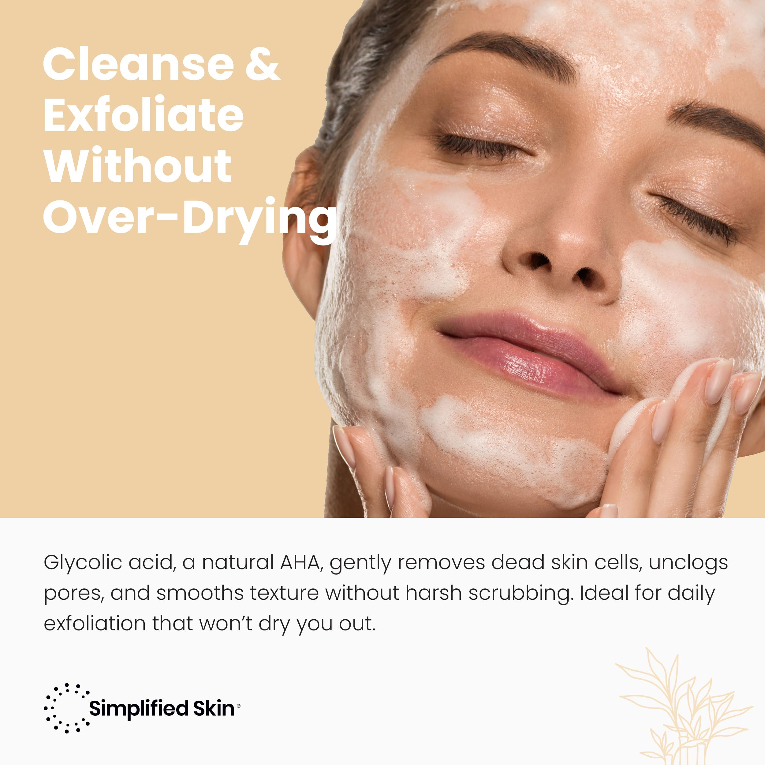 Simplified Skin Glycolic Face Wash – 10% AHA Exfoliating Cleanser, 6 Fl Oz