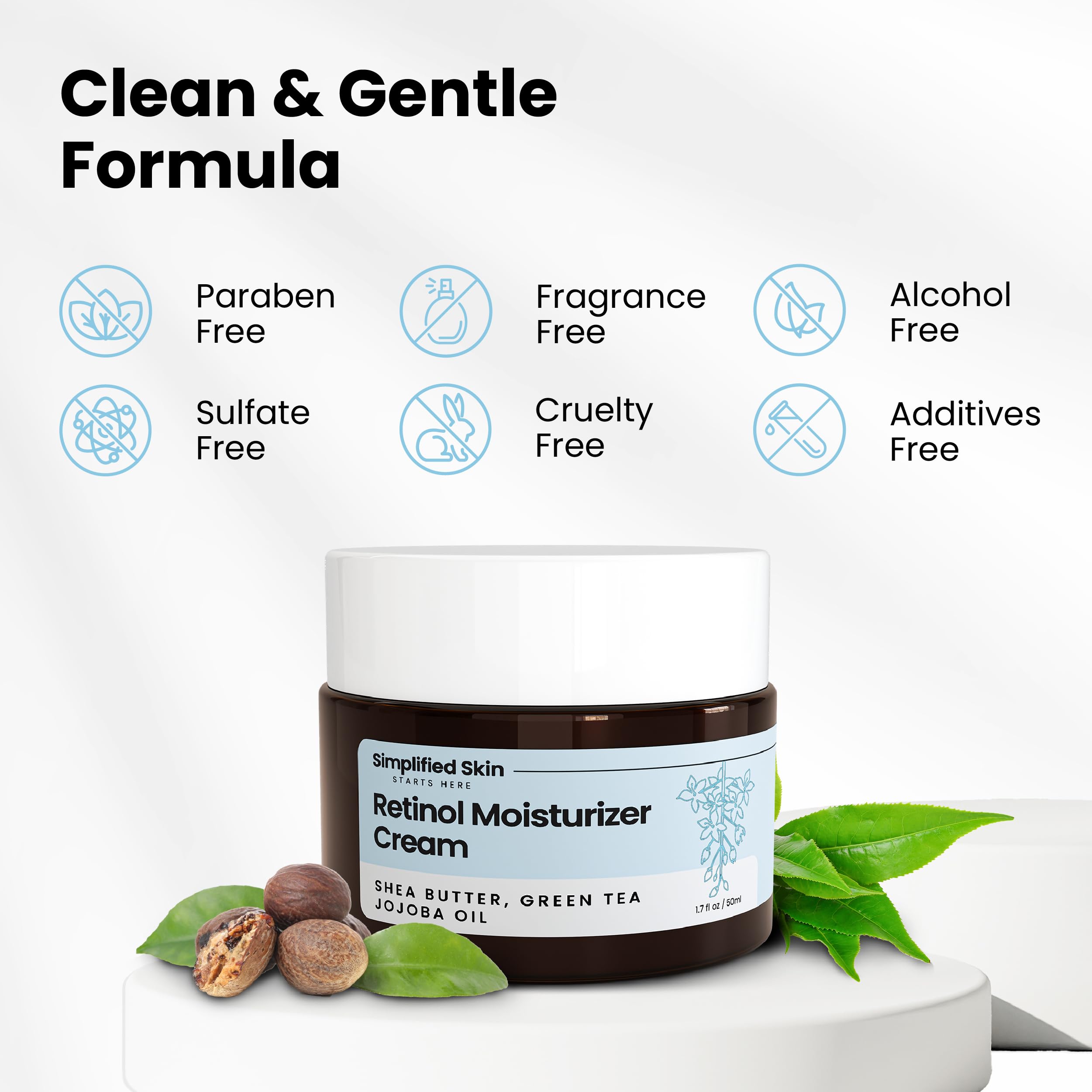 Simplified Skin Retinol Cream for Face (2-Pack) – 2.5% Retinol Moisturizer with Hyaluronic Acid for Fine Lines, Firming & Collagen Support – 1.7 oz