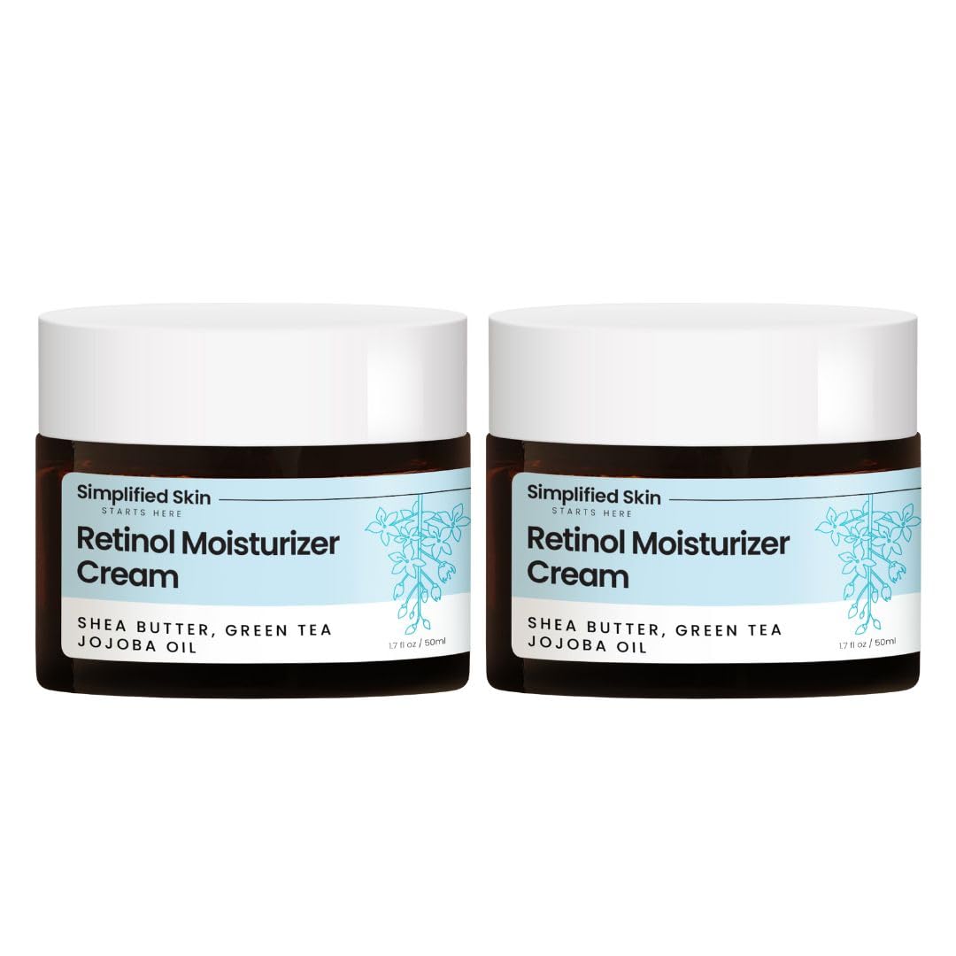 Simplified Skin Retinol Cream for Face (2-Pack) – 2.5% Retinol Moisturizer with Hyaluronic Acid for Fine Lines, Firming & Collagen Support – 1.7 oz