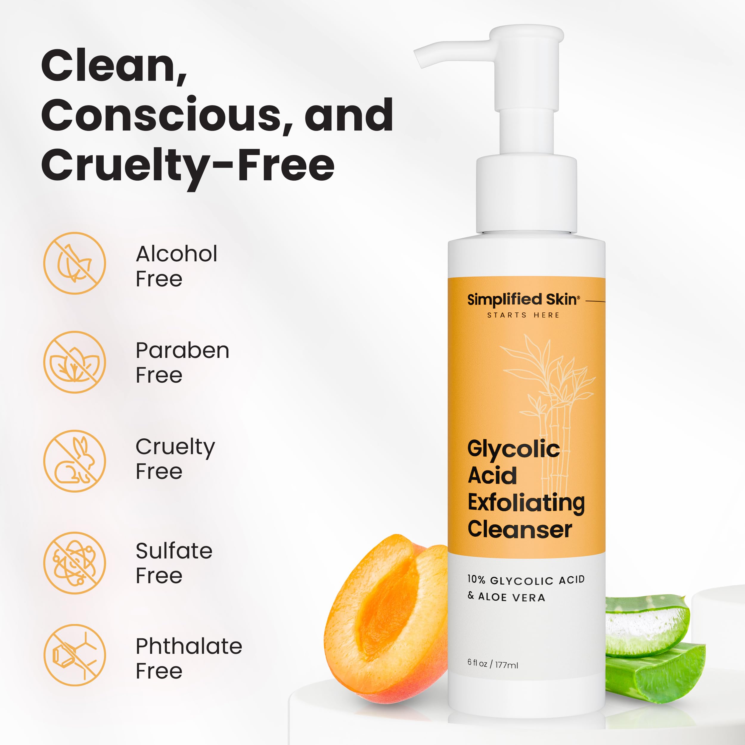 Simplified Skin Glycolic Face Wash – 10% AHA Exfoliating Cleanser, 6 Fl Oz