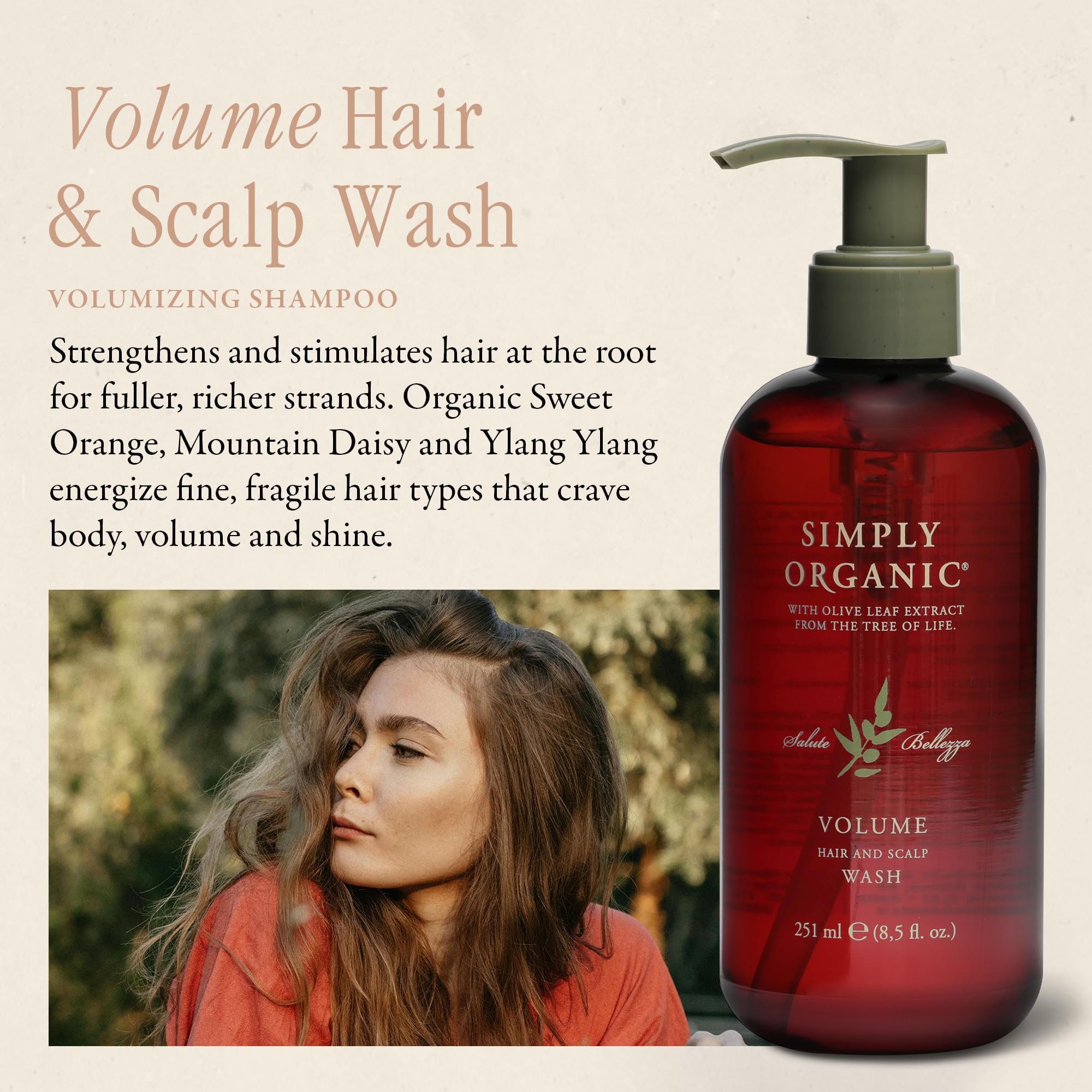 SIMPLY ORGANIC Volume Hair & Scalp Wash – All-Natural, Made in Italy, Cruelty-Free (251ml)