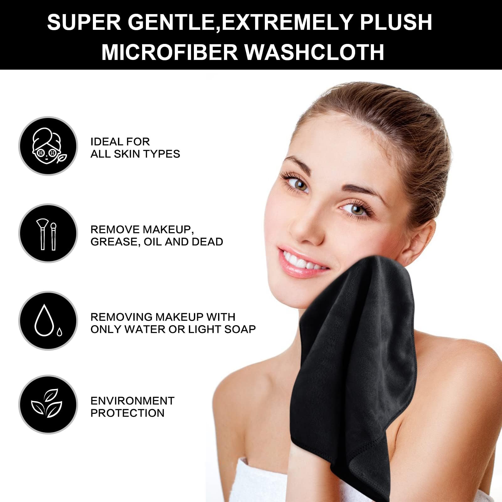 SINLAND Microfiber Facial Cloths – Fast Drying 12x12 Washcloths for Gentle Makeup Removal