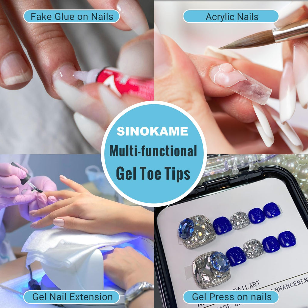 SINOKAME Clear Press-On Toenails Kit — 15 Sizes, 300 Pcs, Full Cover Matte Gel Tips