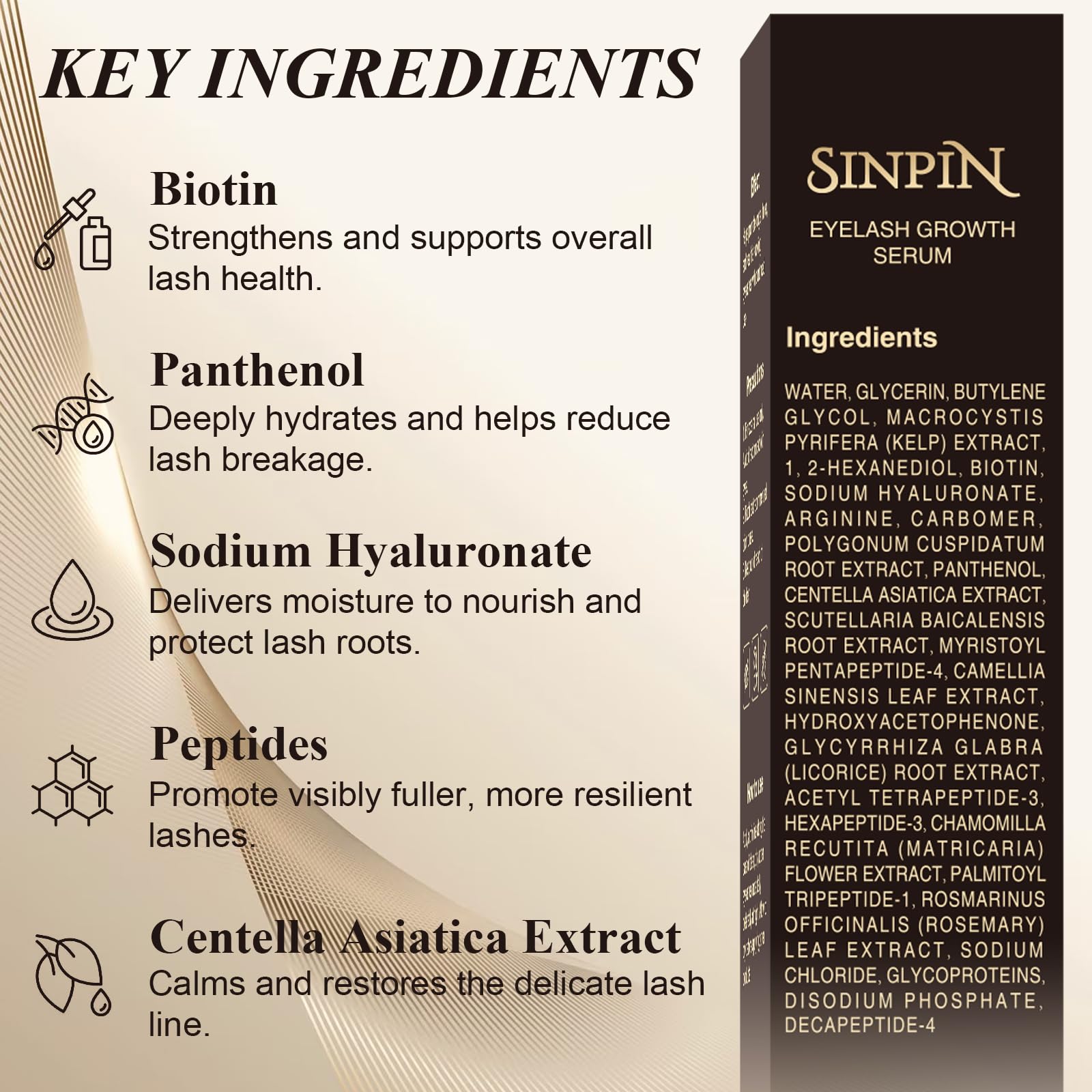 SINPIN Natural Lash Growth Serum – See Visible Results in 4 Weeks, Prostaglandin-Free, Biotin & Peptides, 5ml