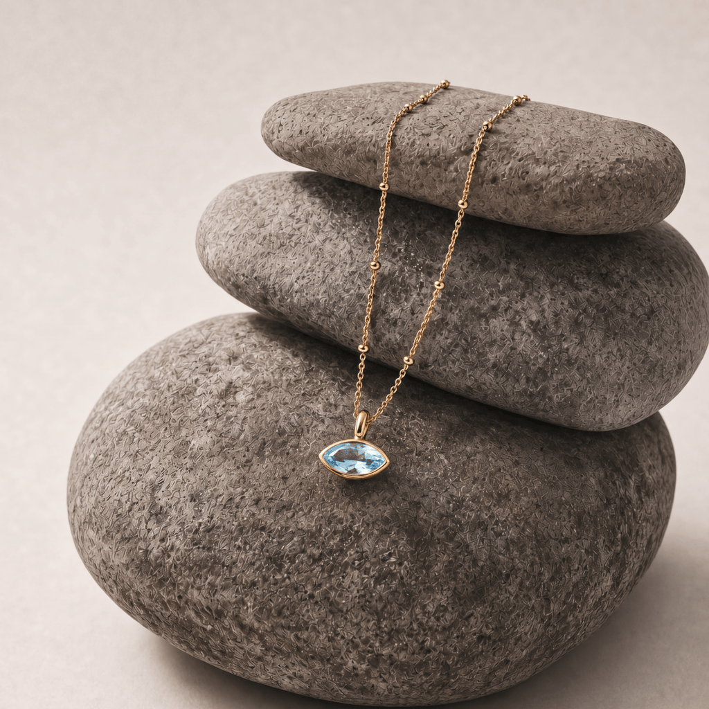Siren’s Teardrop Sky Blue Topaz Necklace - Gold or Silver