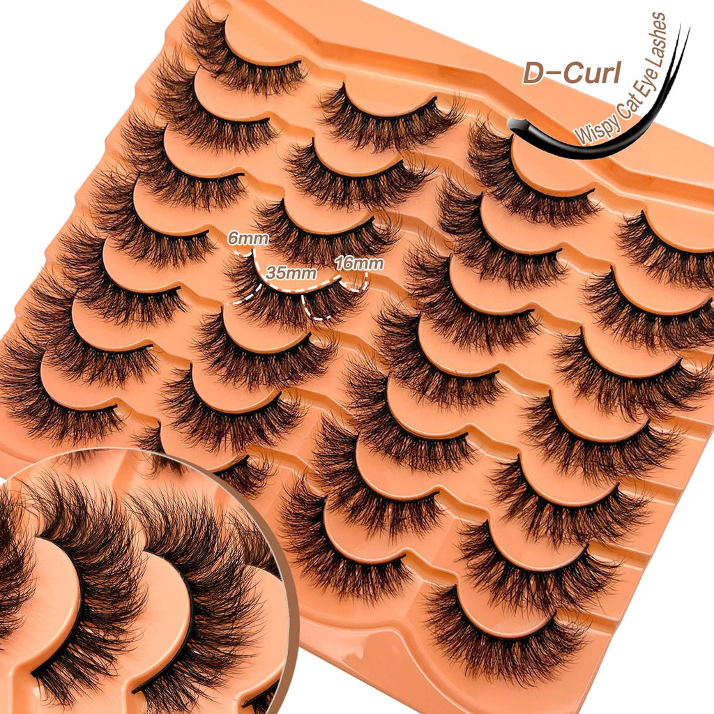 SISIYDY Mink Lashes Wispy Short Cat Eye – 14 Pairs, 16mm D Curl, 3D Faux Mink