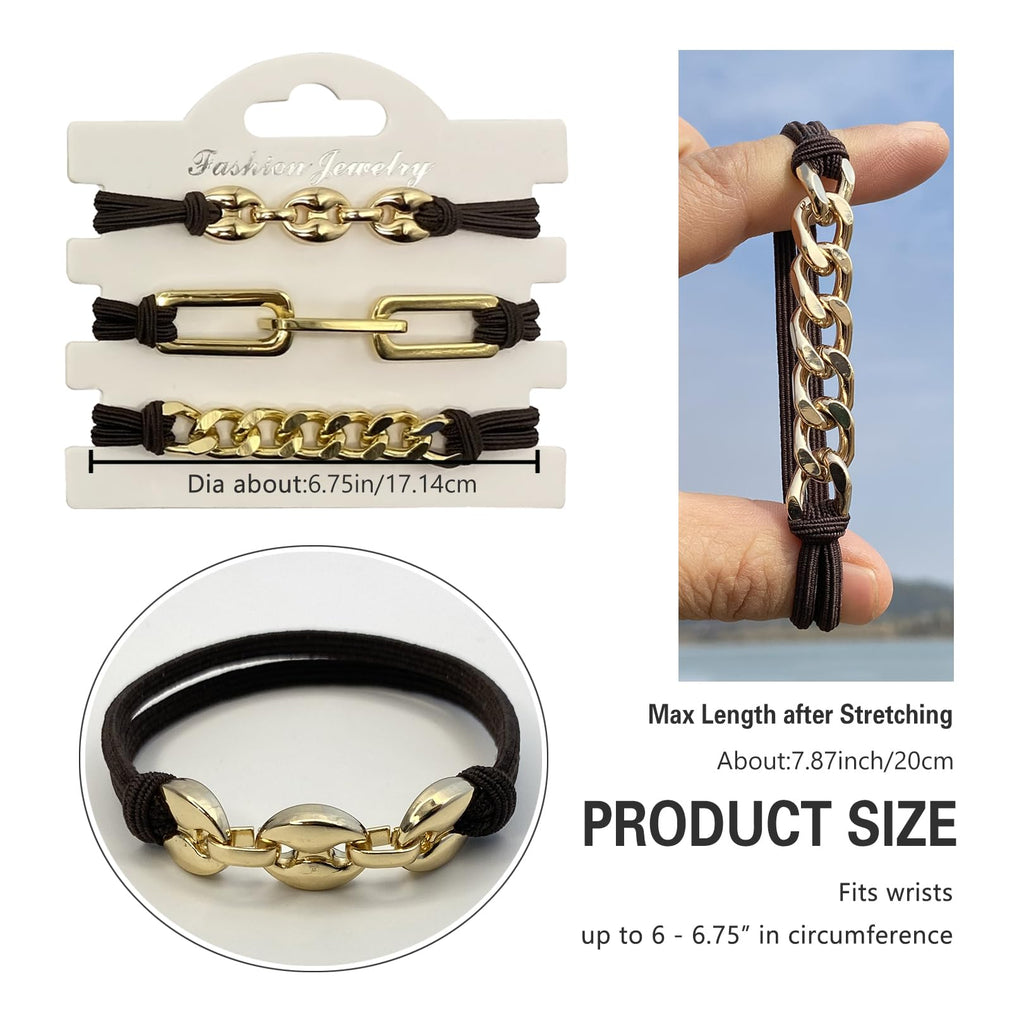 SISYOUP Bracelet Hair Ties – Gold Decorative Ponytail Cuff (3 Colorways)
