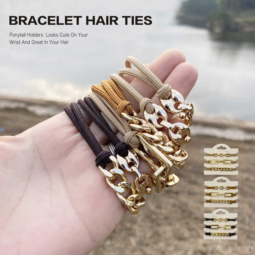 SISYOUP Bracelet Hair Ties – Gold Decorative Ponytail Cuff (3 Colorways)