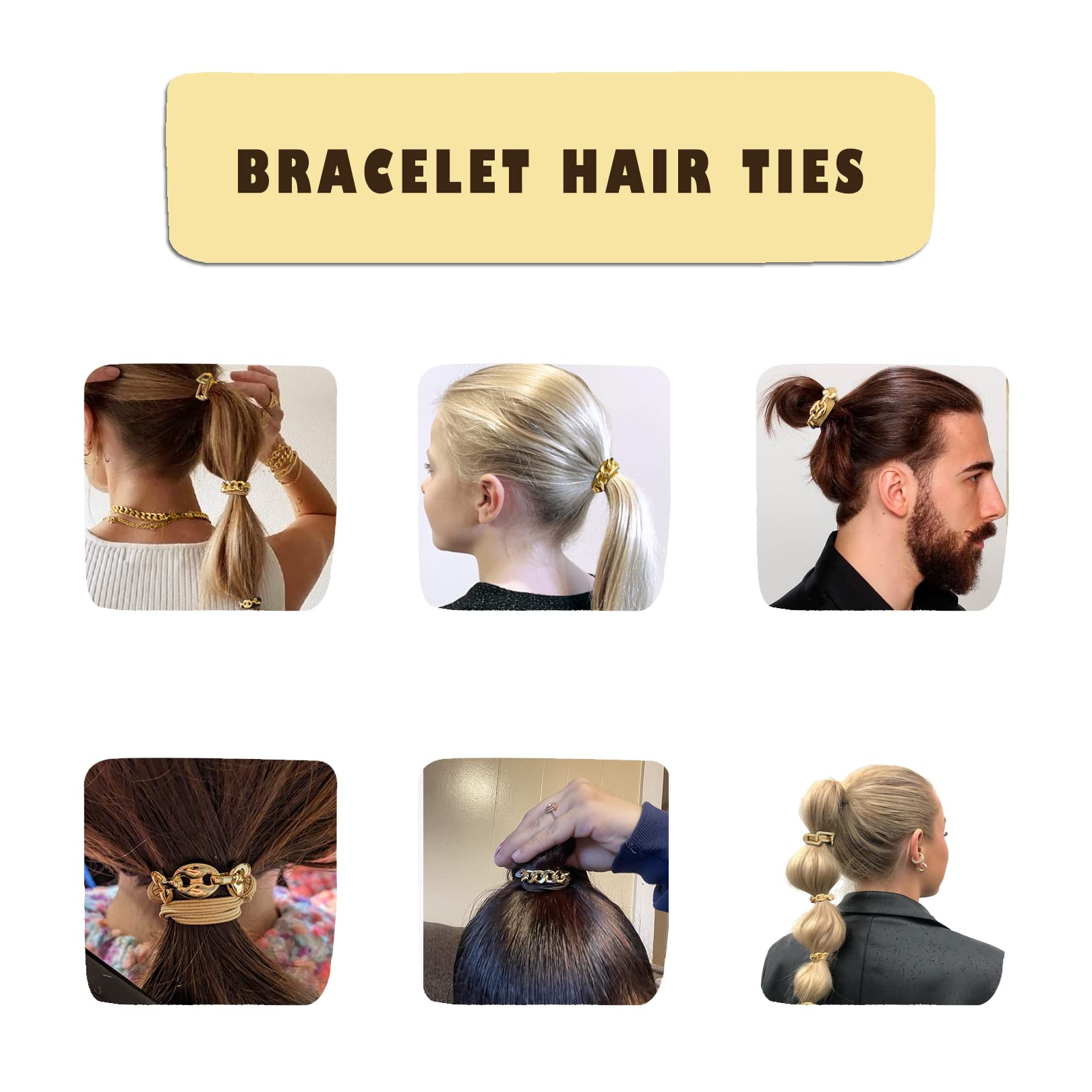 SISYOUP Bracelet Hair Ties – Gold Decorative Ponytail Cuff (3 Colorways)
