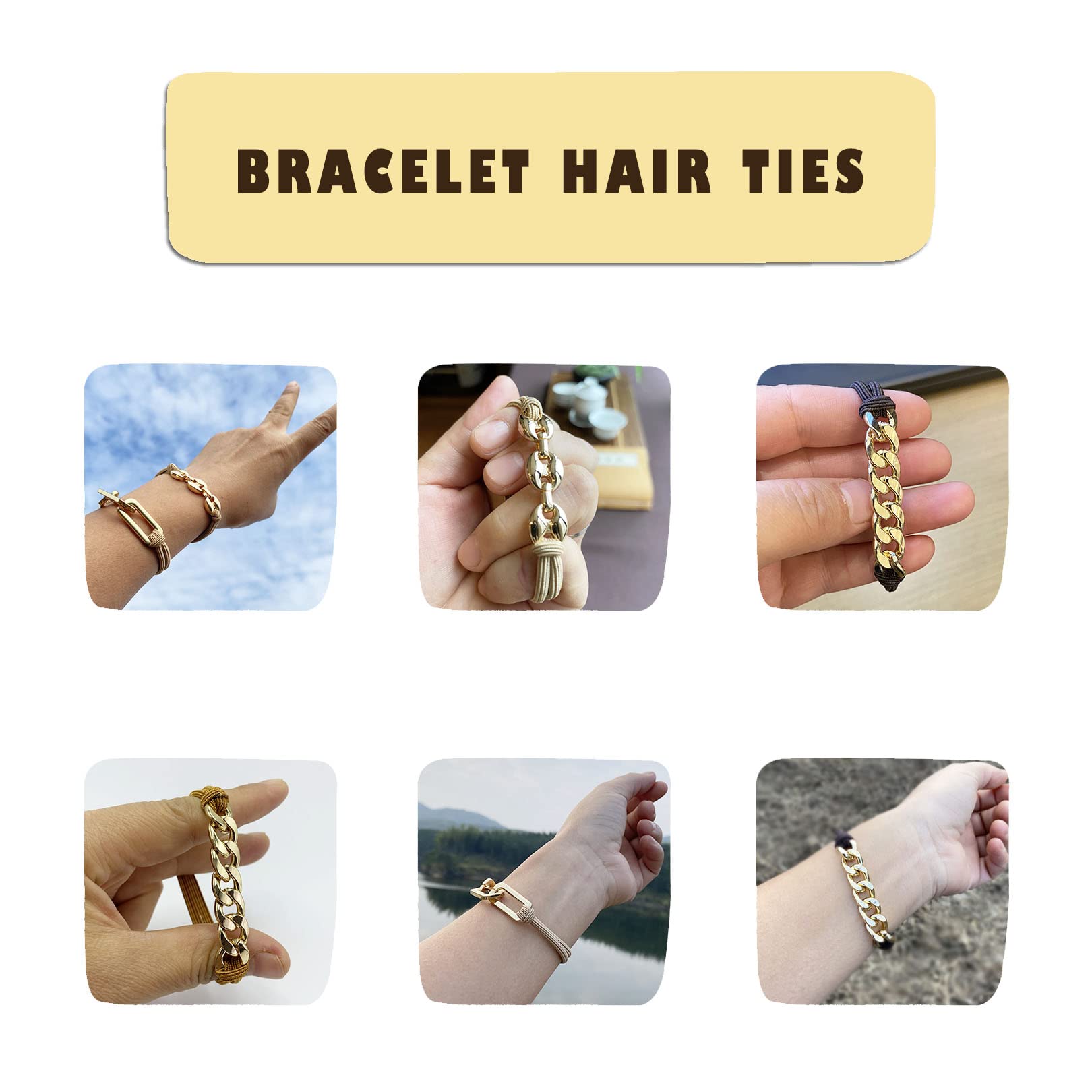SISYOUP Bracelet Hair Ties – Gold Decorative Ponytail Cuff (3 Colorways)