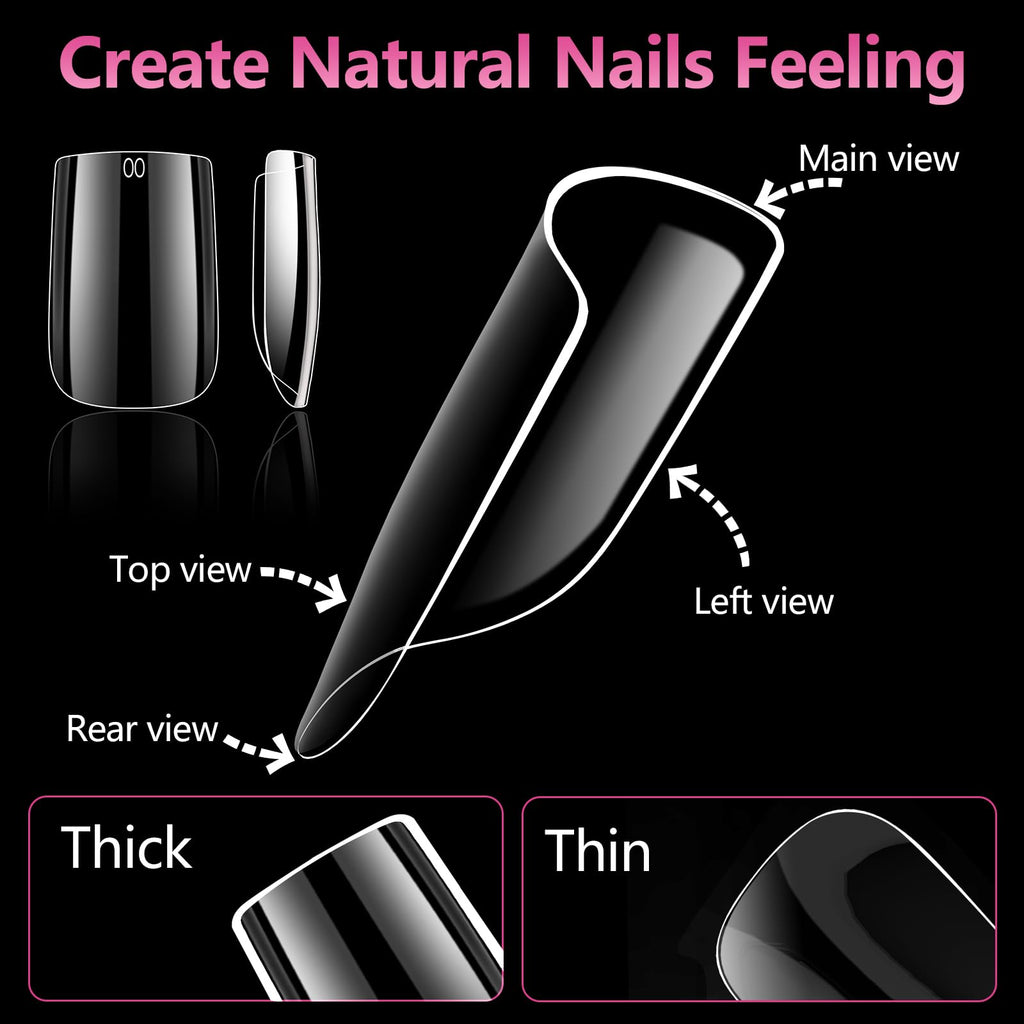 SITELENABY Natural Square Nail Tips – 600Pcs Thick Full-Cit Gel Nails, 15 Sizes 00-13