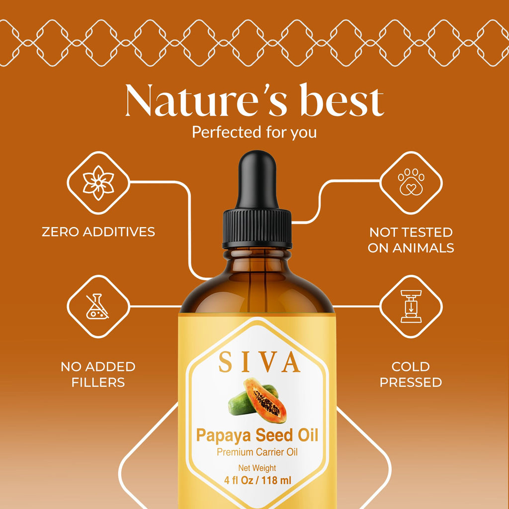 SIVA Papaya Seed Oil 4oz – Premium Cold-Pressed Carrier Oil for Face, Skin & Hair