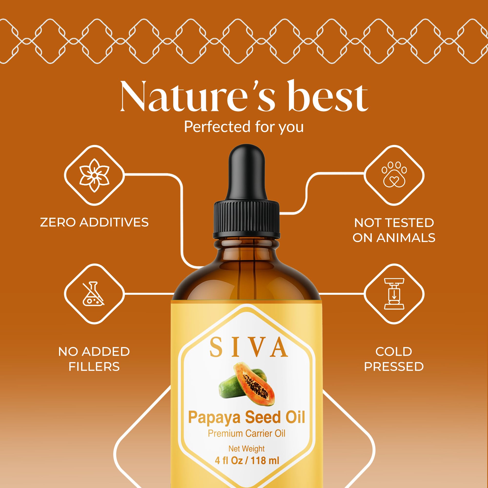 SIVA Papaya Seed Oil 4oz – Premium Cold-Pressed Carrier Oil for Face, Skin & Hair