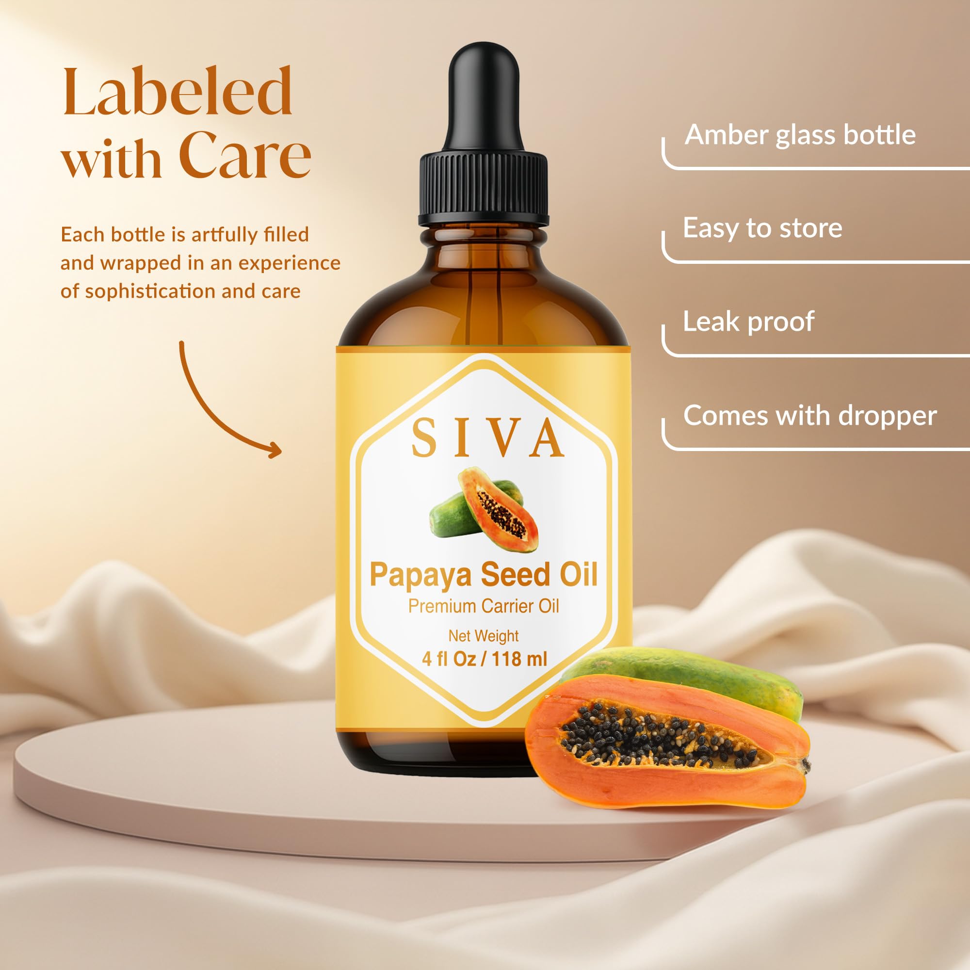 SIVA Papaya Seed Oil 4oz – Premium Cold-Pressed Carrier Oil for Face, Skin & Hair