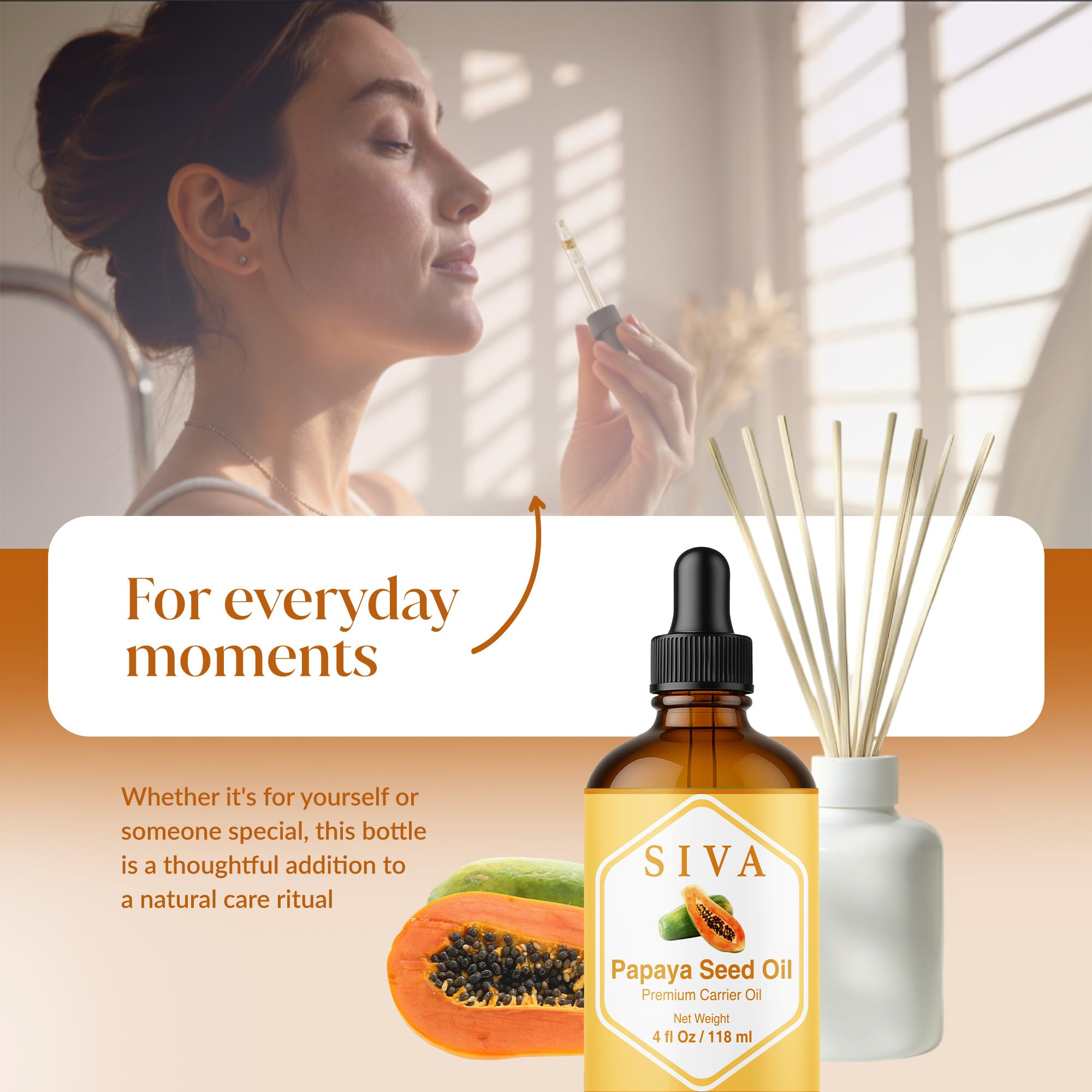 SIVA Papaya Seed Oil 4oz – Premium Cold-Pressed Carrier Oil for Face, Skin & Hair