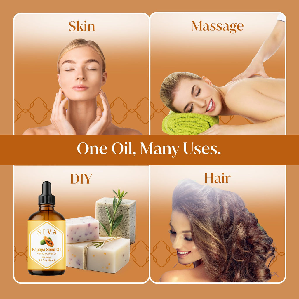 SIVA Papaya Seed Oil 4oz – Premium Cold-Pressed Carrier Oil for Face, Skin & Hair