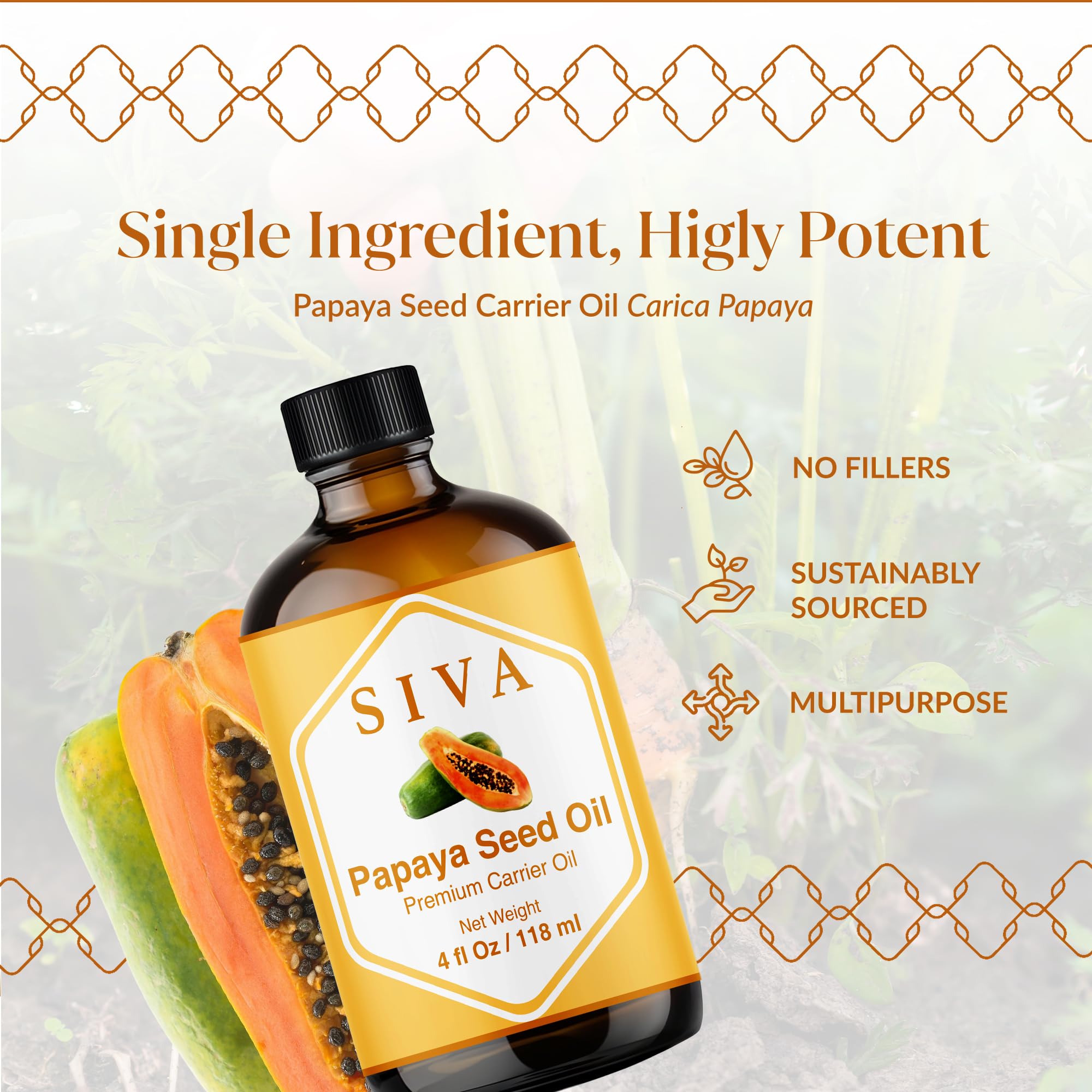SIVA Papaya Seed Oil 4oz – Premium Cold-Pressed Carrier Oil for Face, Skin & Hair