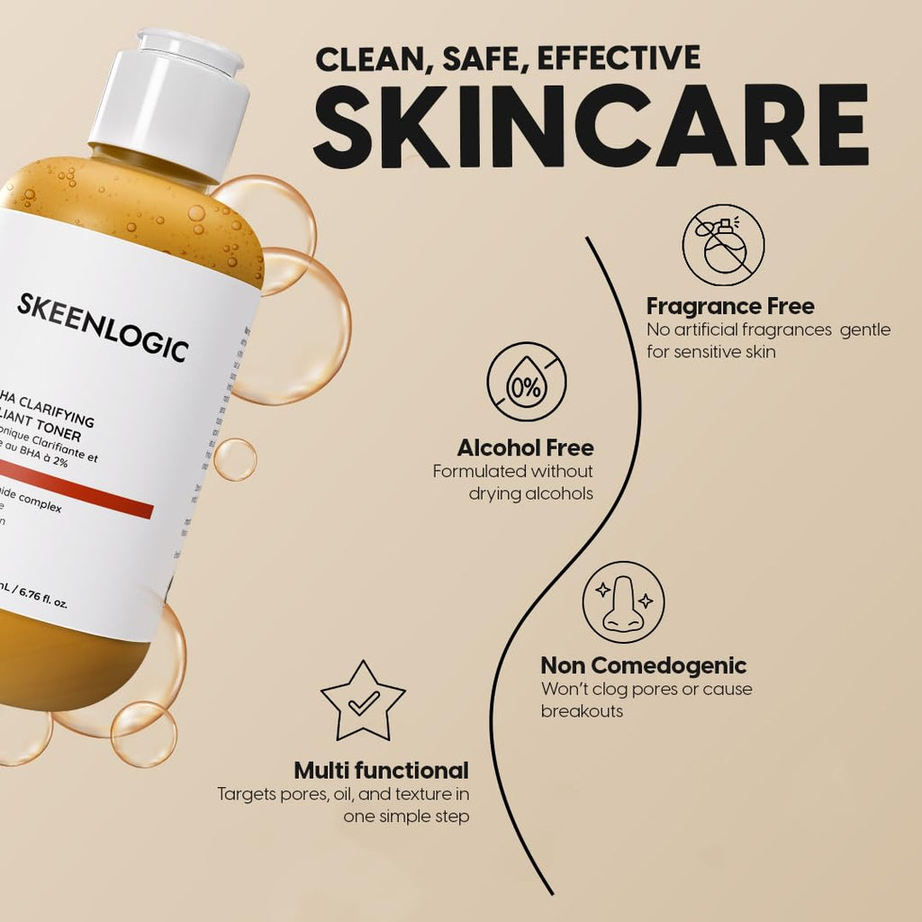 Skeenlogic 2% Salicylic Acid BHA Serum + Toner – Face & Body, Minimize Pores & Dark Spots
