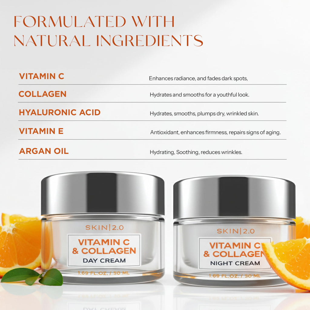 Skin 2.0 Vitamin C & Collagen Day & Night Moisturizer – Vegan K-Beauty Duo