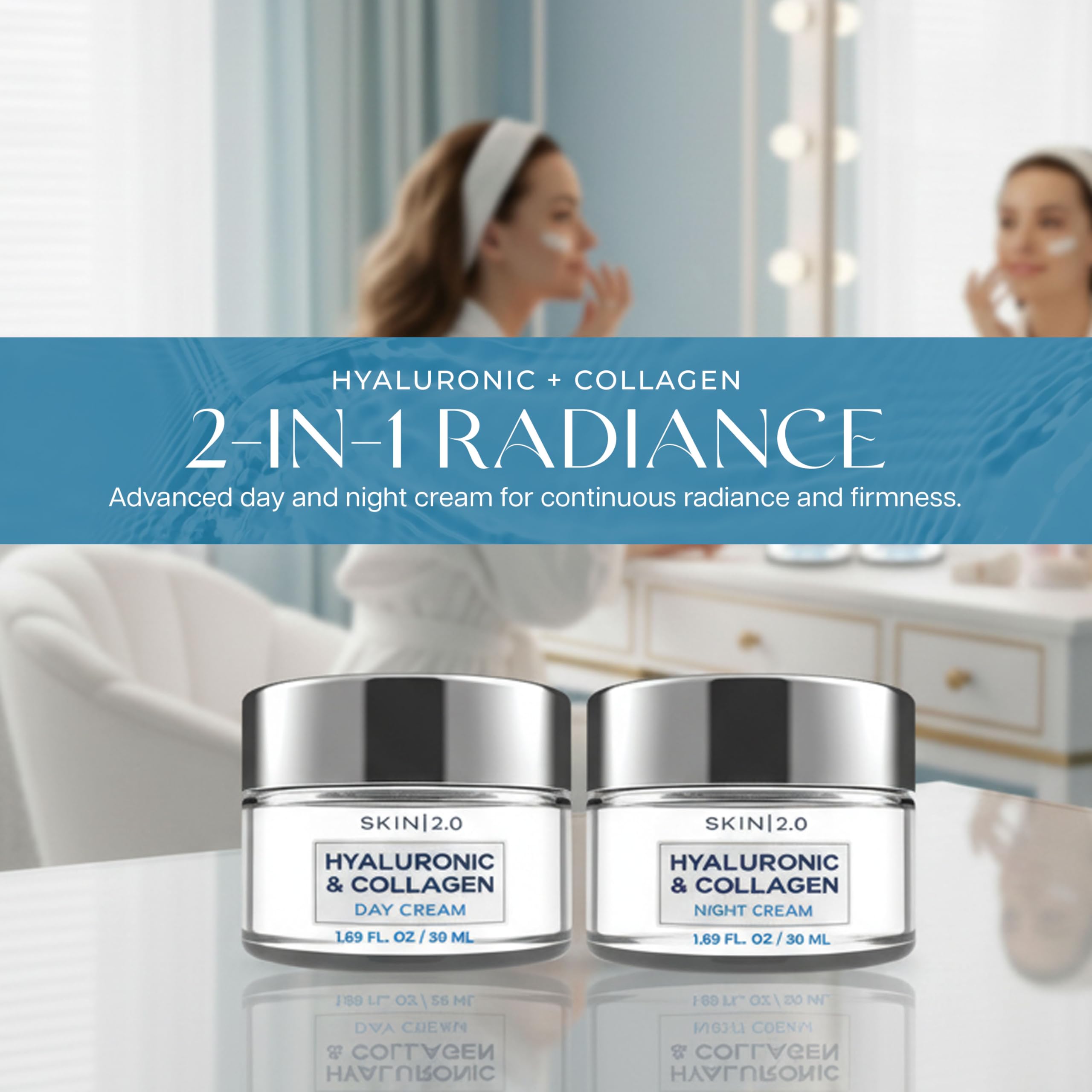 Skin 2.0 Hyaluronic Acid & Collagen Face Moisturizer – Deep Hydration & Firming Day & Night Duo