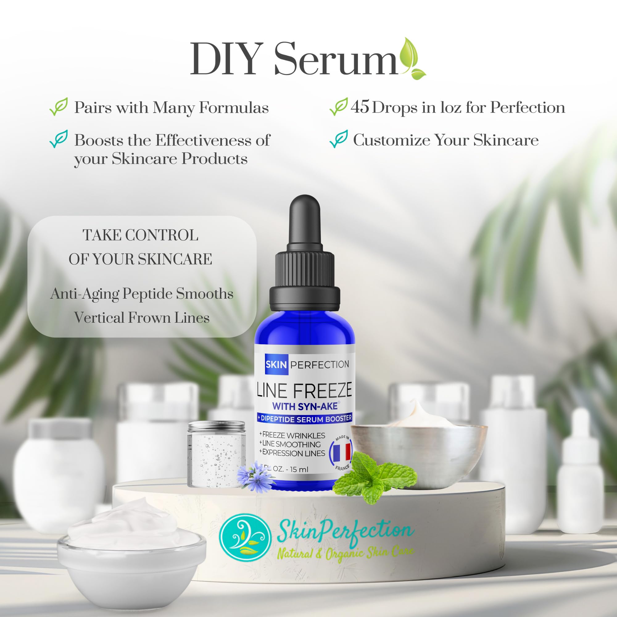 Skin Perfection Syn-AKE Serum Booster – DIY Peptide Anti-Aging for Expression Lines, 0.5 oz