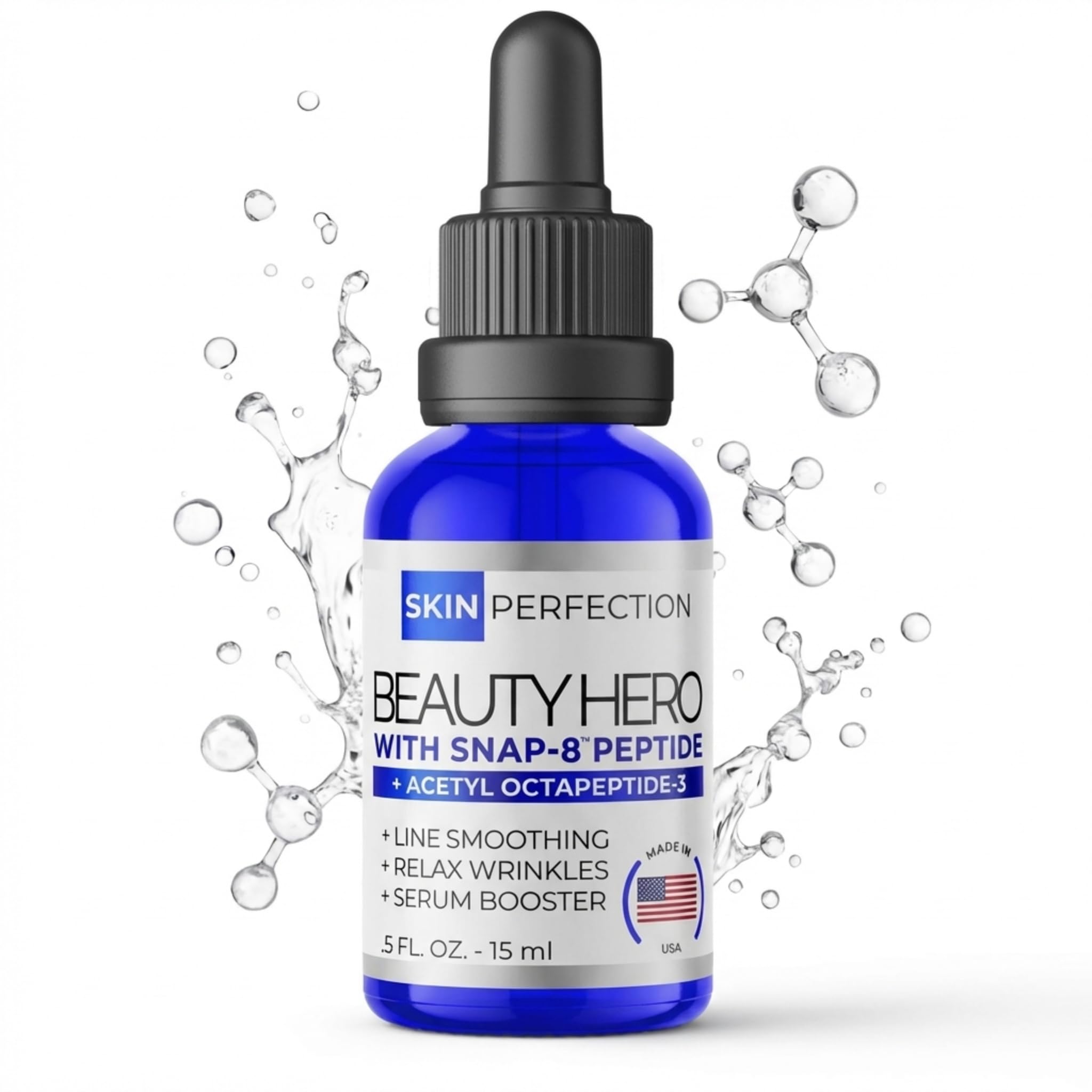 Skin Perfection Snap 8 Peptides Serum for Face - Anti-Aging DIY Booster with Hyaluronic Acid - 0.5oz