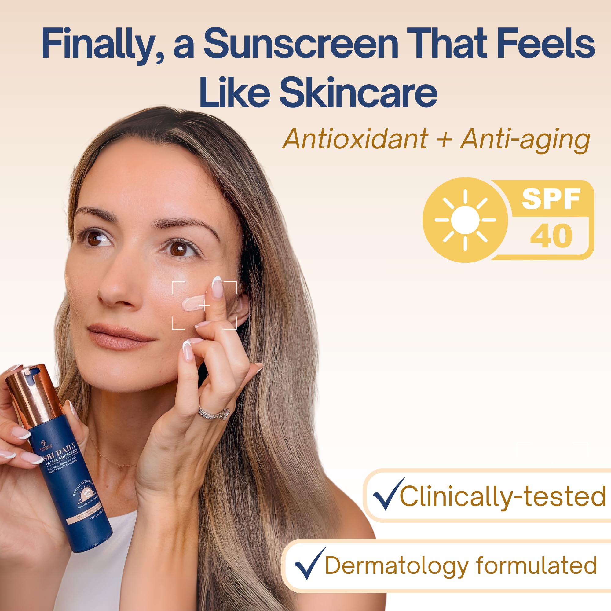 SRILabs Daily Facial Sunscreen SPF 40 — Universal Tint, Weightless Finish, Lipochroman & Peptides