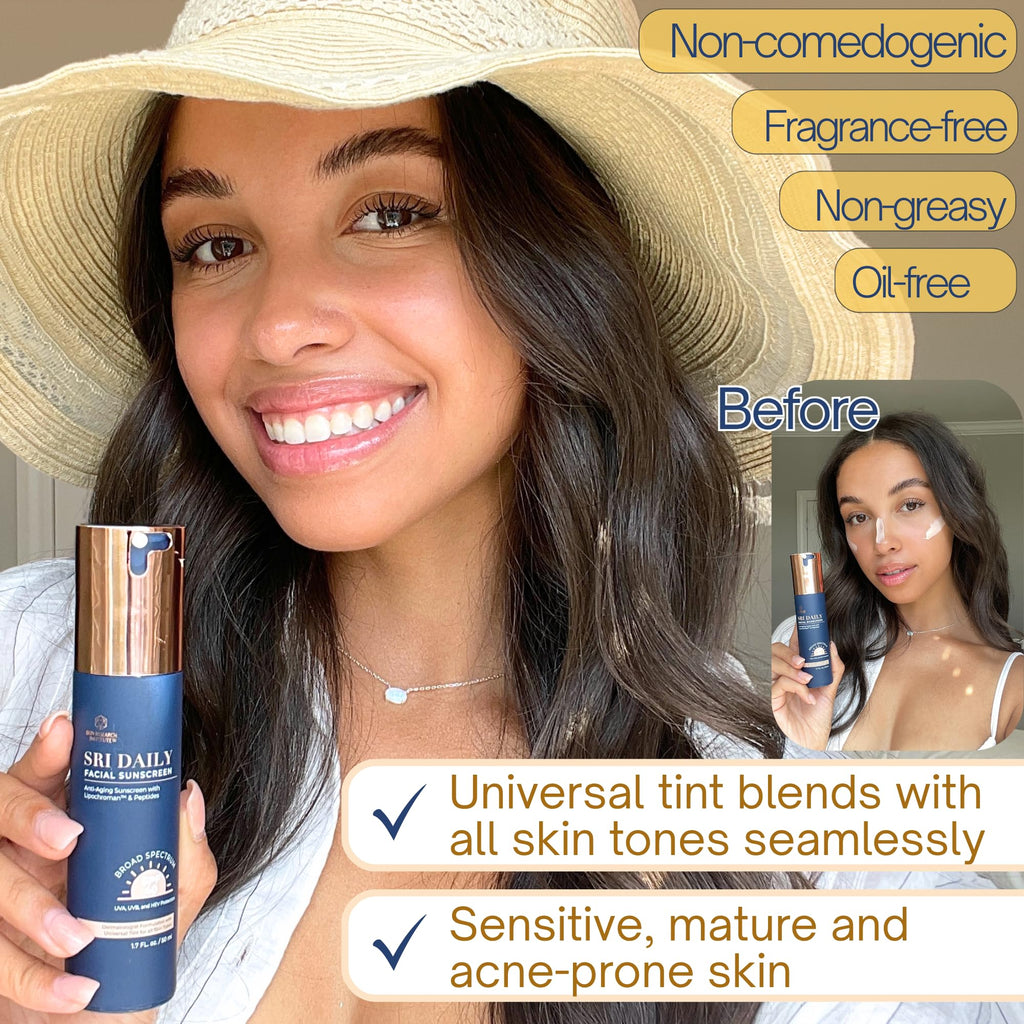 SRILabs Daily Facial Sunscreen SPF 40 — Universal Tint, Weightless Finish, Lipochroman & Peptides