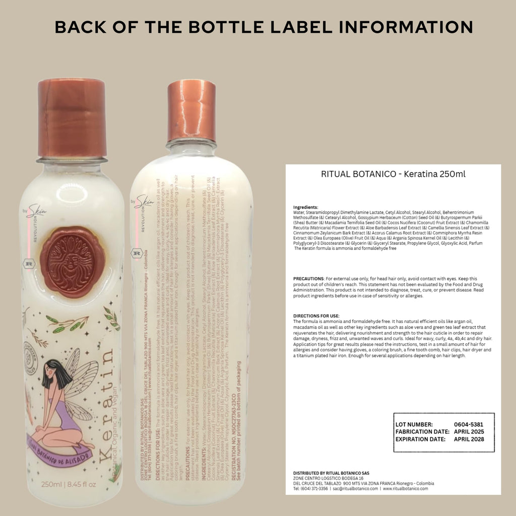 Skin Revolution Ritual Botánico Organic Keratin – Natural, Vegan Hair Straightening (250ml) | Colombia