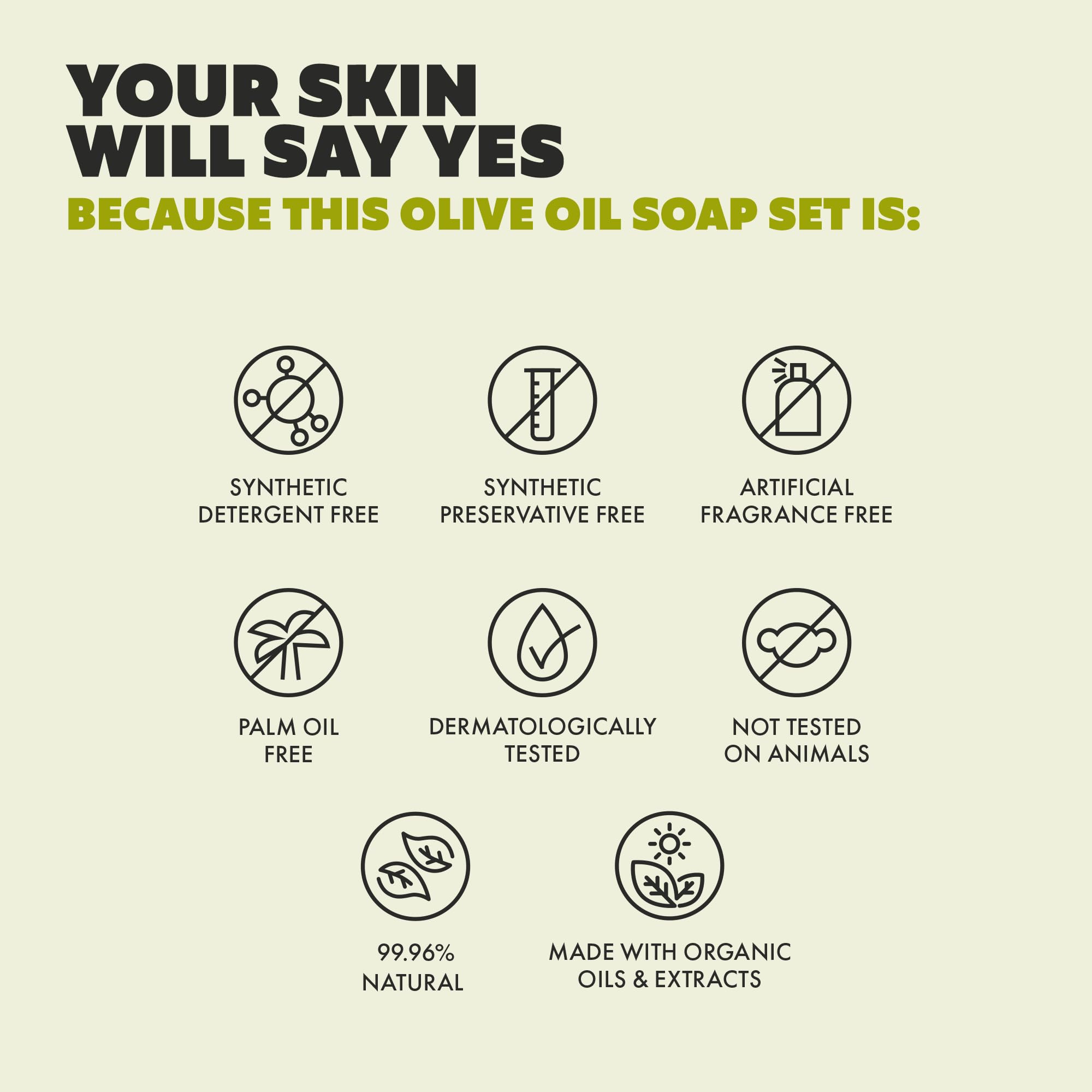 Skin Said Yes - Pure Olive Oil Soap Bar Set of 4 | Made in Greece | 7.2 oz per Bar