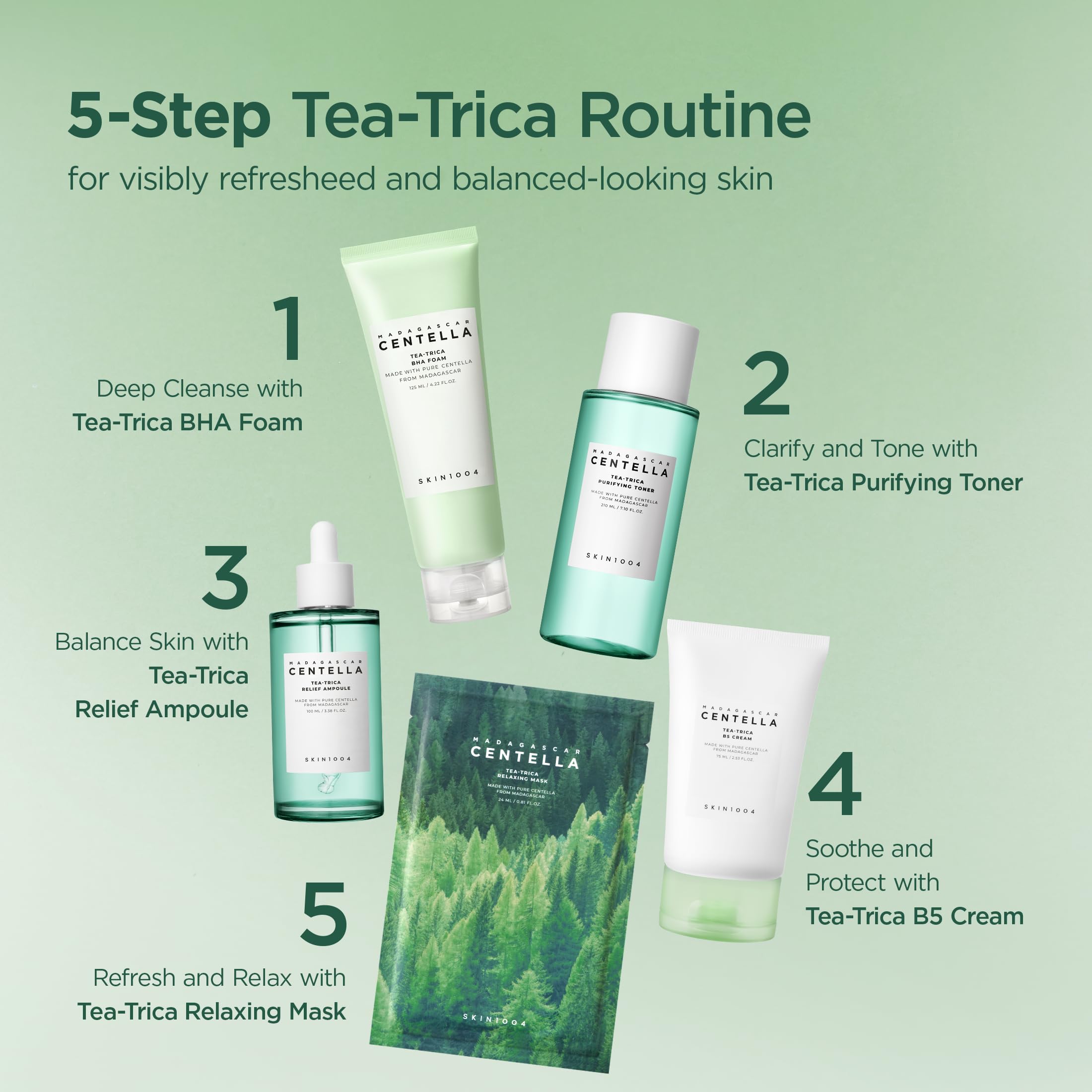 SKIN1004 Tea-Trica Relaxing Mask (5ea) | Pore-Clarifying Sheet Mask