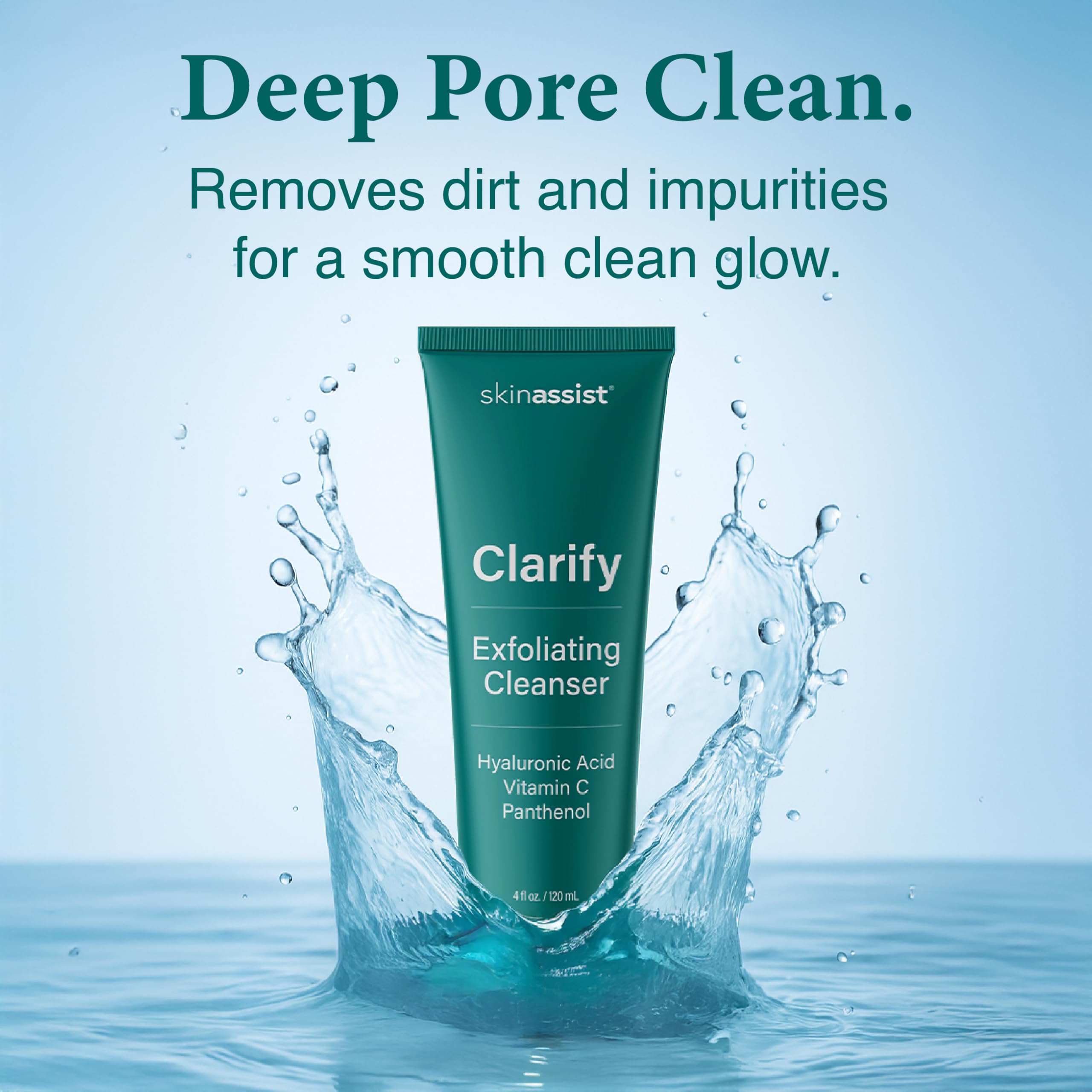 SkinAssist Clarify Exfoliating Face Wash – Gentle Daily Cleanser with Hyaluronic Acid & Vitamins