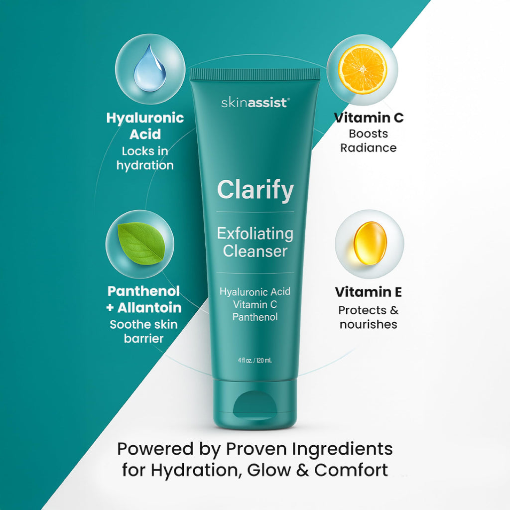 SkinAssist Clarify Exfoliating Face Wash – Gentle Daily Cleanser with Hyaluronic Acid & Vitamins