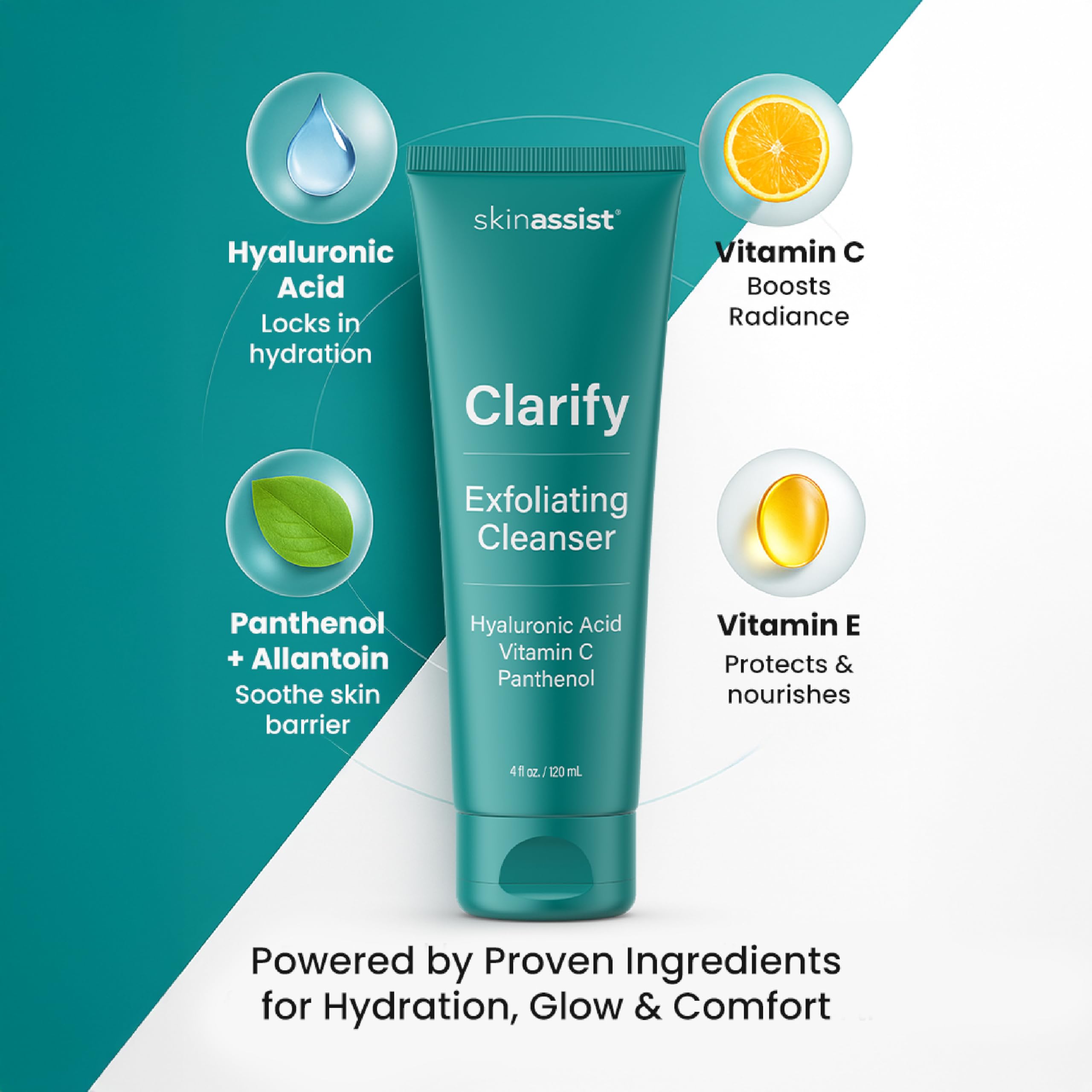 SkinAssist Clarify Exfoliating Face Wash – Gentle Daily Cleanser with Hyaluronic Acid & Vitamins
