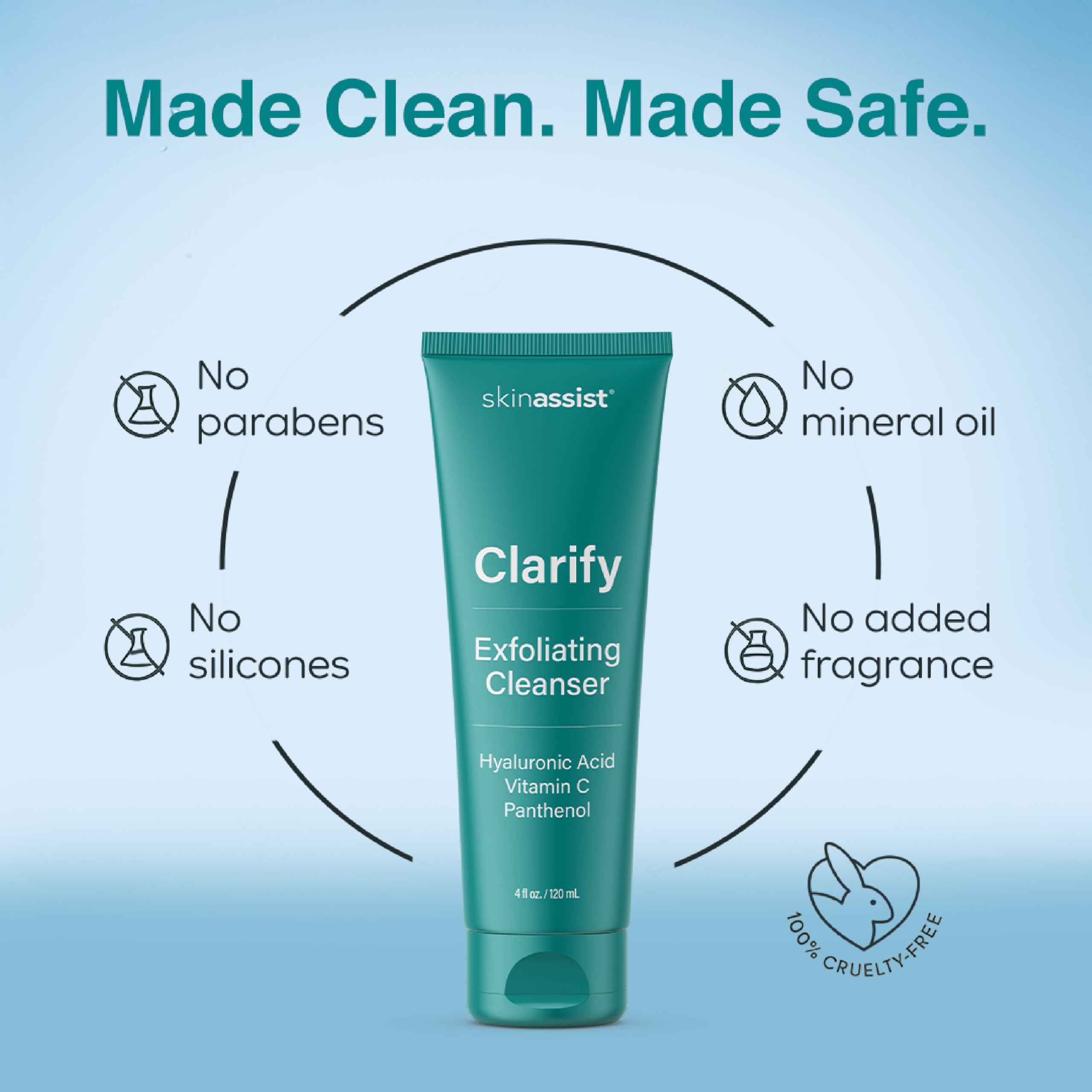 SkinAssist Clarify Exfoliating Face Wash – Gentle Daily Cleanser with Hyaluronic Acid & Vitamins