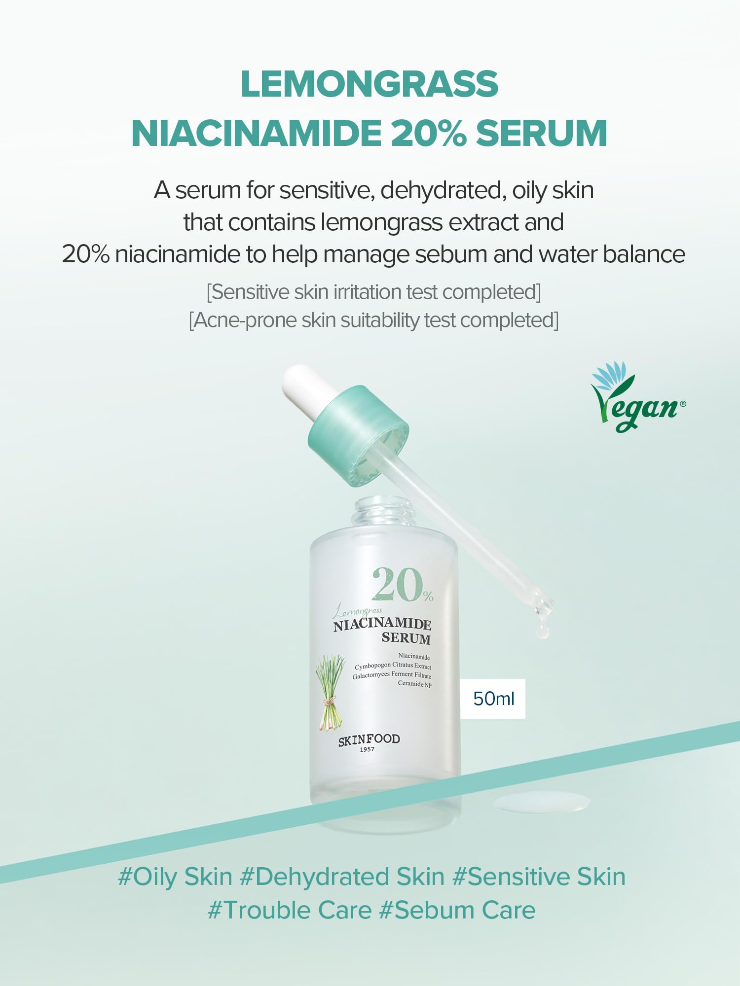SKINFOOD 1957 Lemongrass Niacinamide 20% Serum — Oily & Sensitive Skin, 50 ml