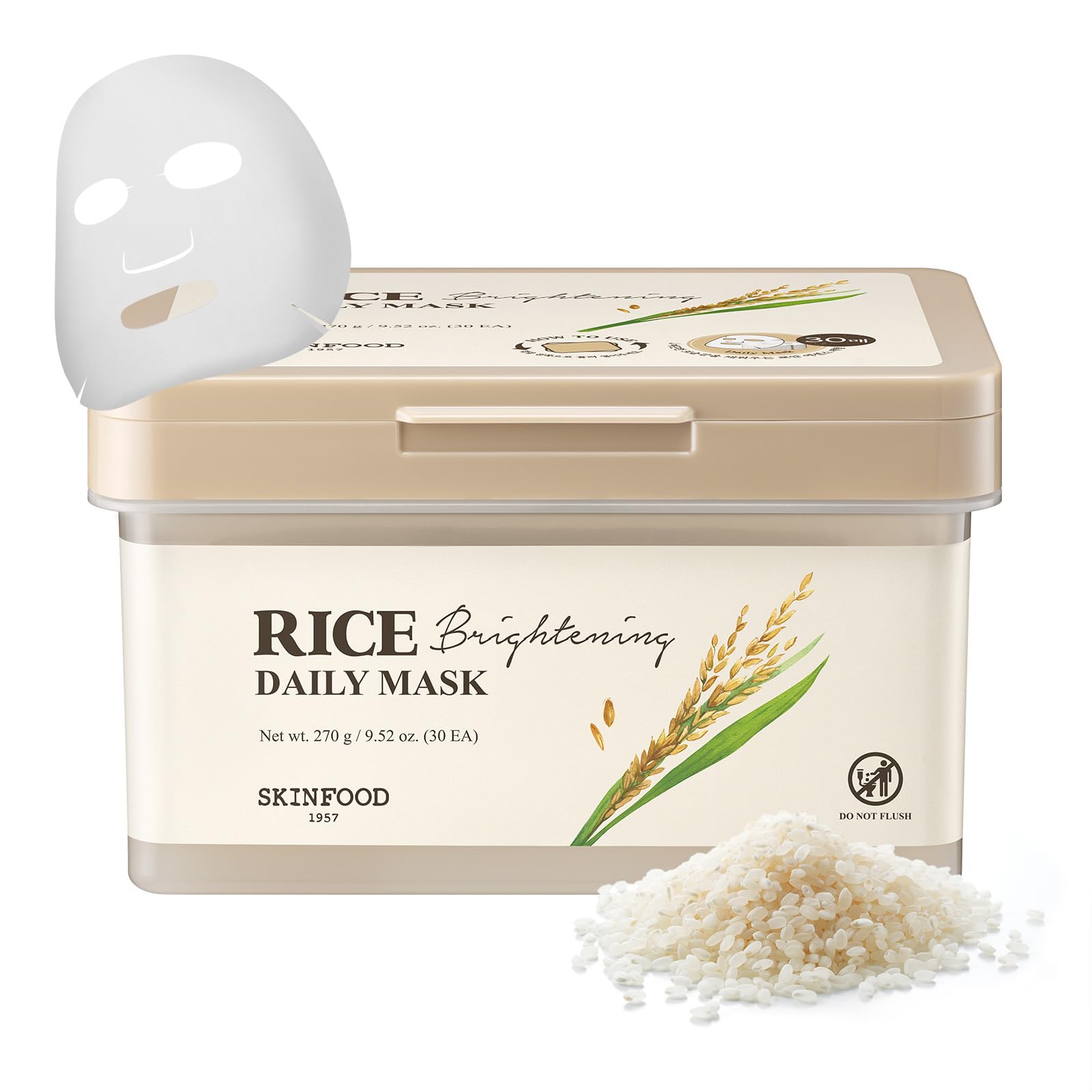 SKINFOOD Rice Daily Sheet Mask | 5-Minute Hydration, Firming & Glass Skin (Bulk Pack 30)